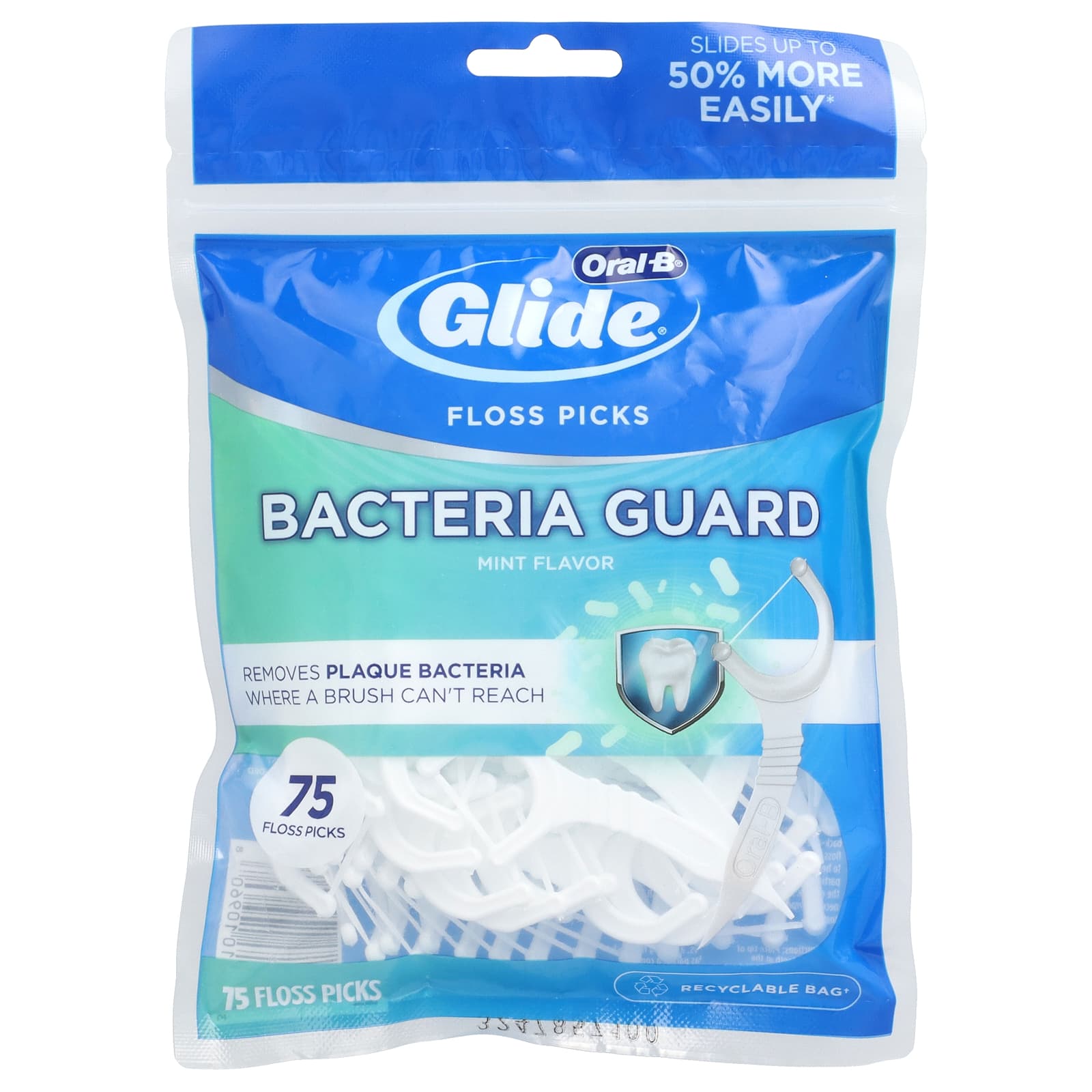 Oral-B, Glide, наборы для зубной нити, Bacteria Guard, мята, 75 шт.