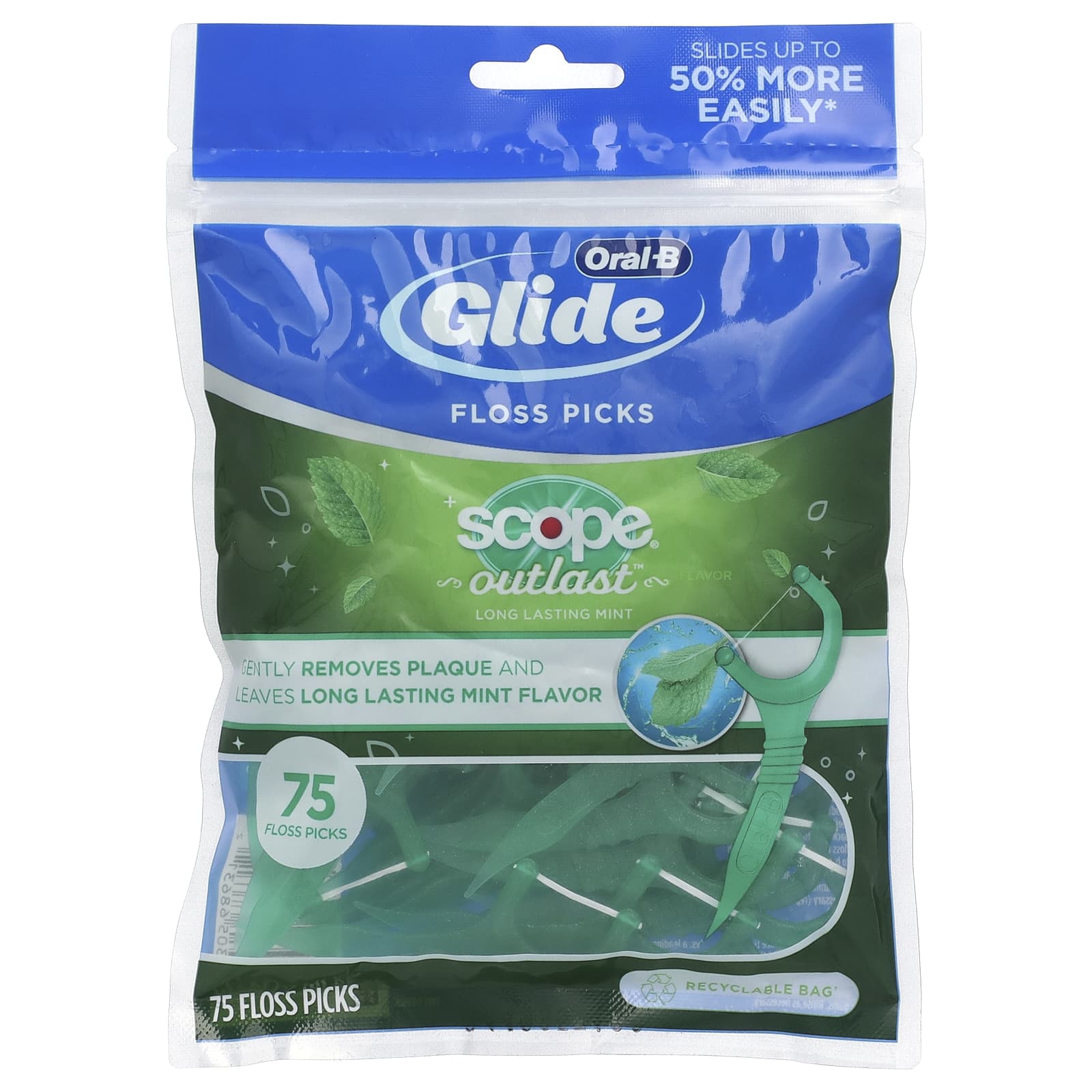 Oral-B, Scope® Outlast ™ Floss Picks, мята, 75 зубочисток