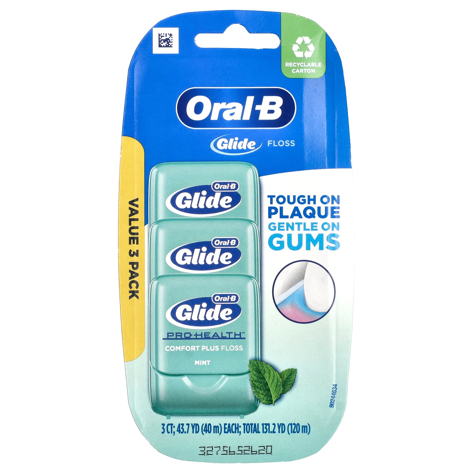 Oral-B, Glide, Pro-Health, зубная нить Comfort Plus, мятный вкус, 3 тюбика по 40 м (43,7 ярда)