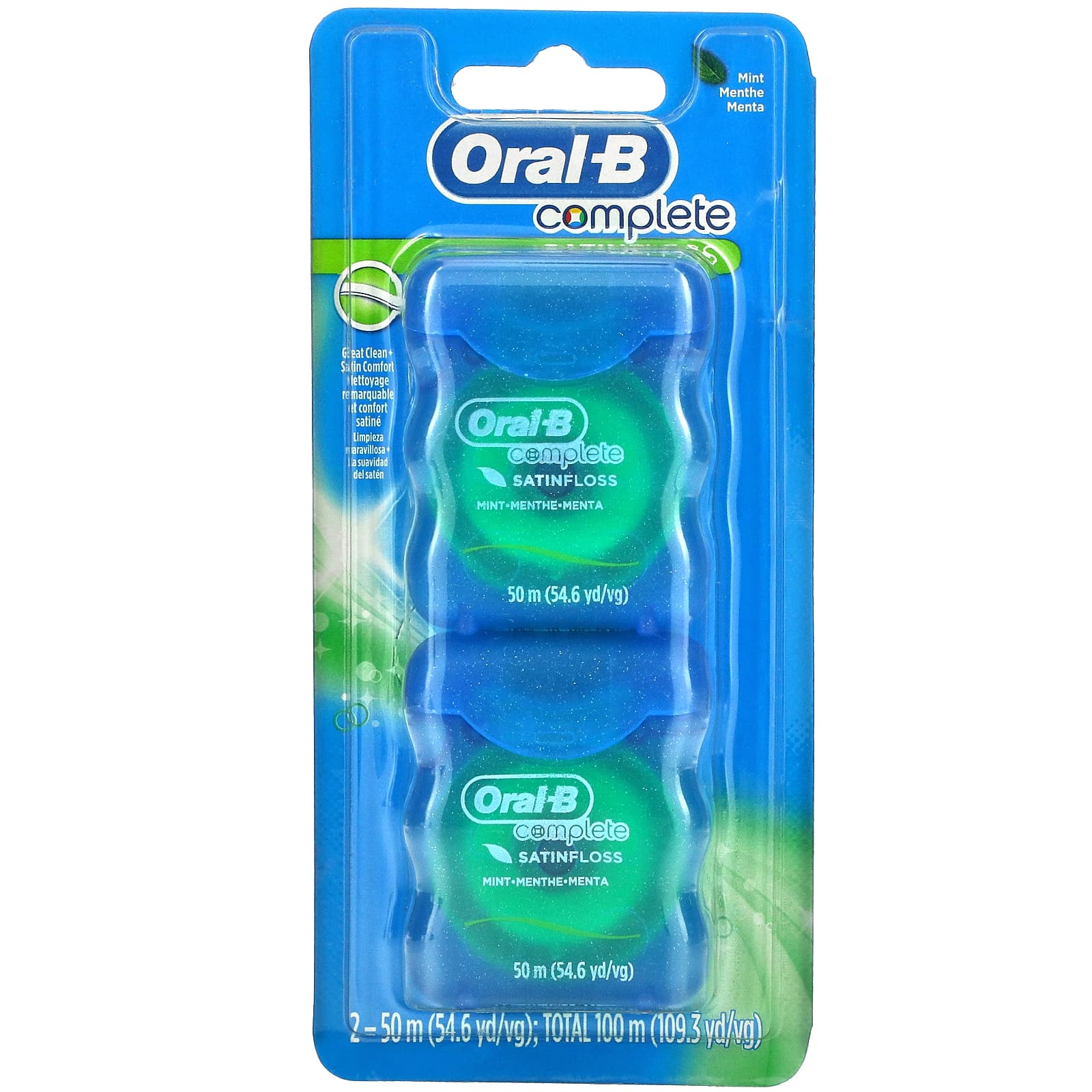 Oral-B, Complete, сатиновая нить, мята, 2 шт., 50 м (54,6 ярда)