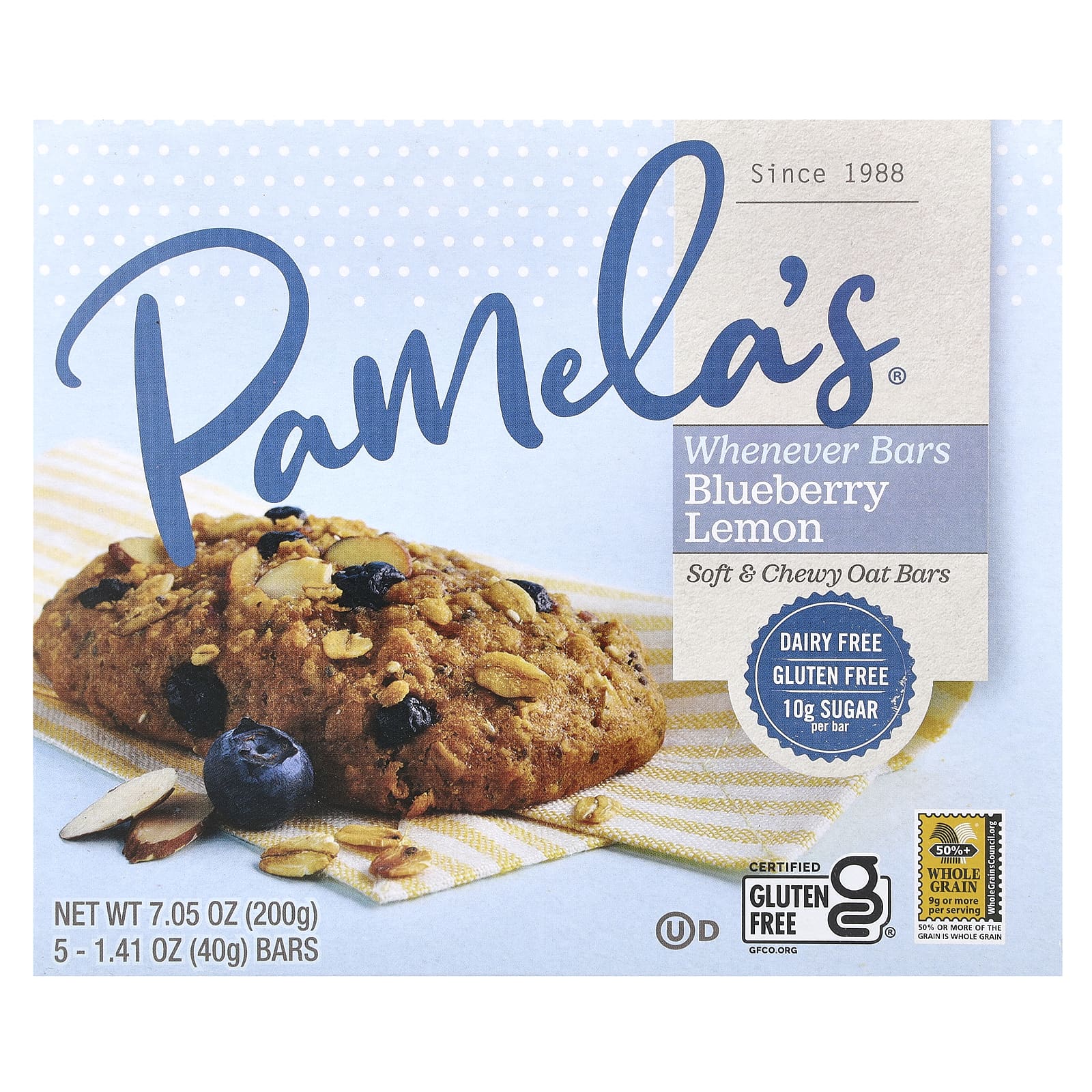 Pamelas Products Wheever Bars овес черника и лимон 5 батончиков 40 г 141 унции каждый 1890₽