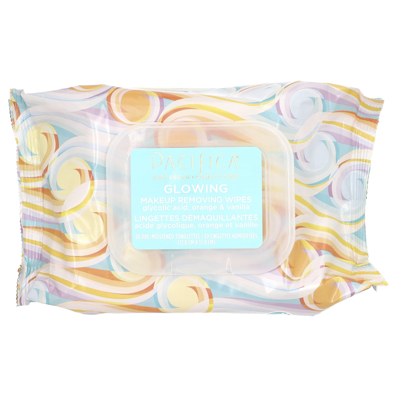 Pacifica салфетки для снятия макияжа сияние гликолевая кислота апельсин и ваниль 30 увлажненных салфеток 1690₽