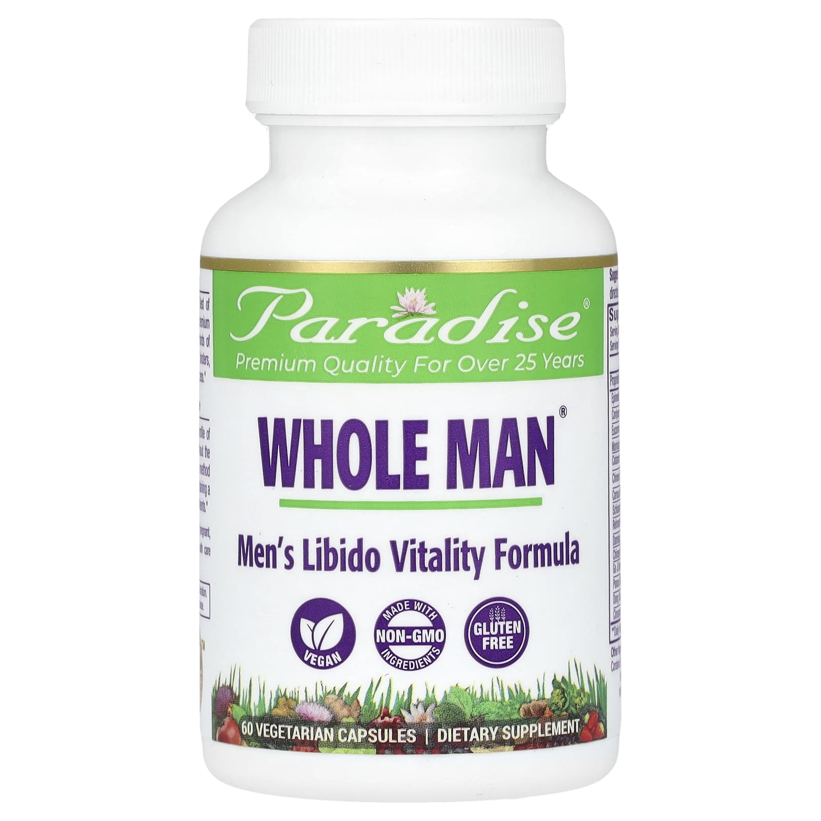 Paradise Herbs, Whole Man, формула поддержания жизненной силы мужского либидо, 60 вегетарианских капсул