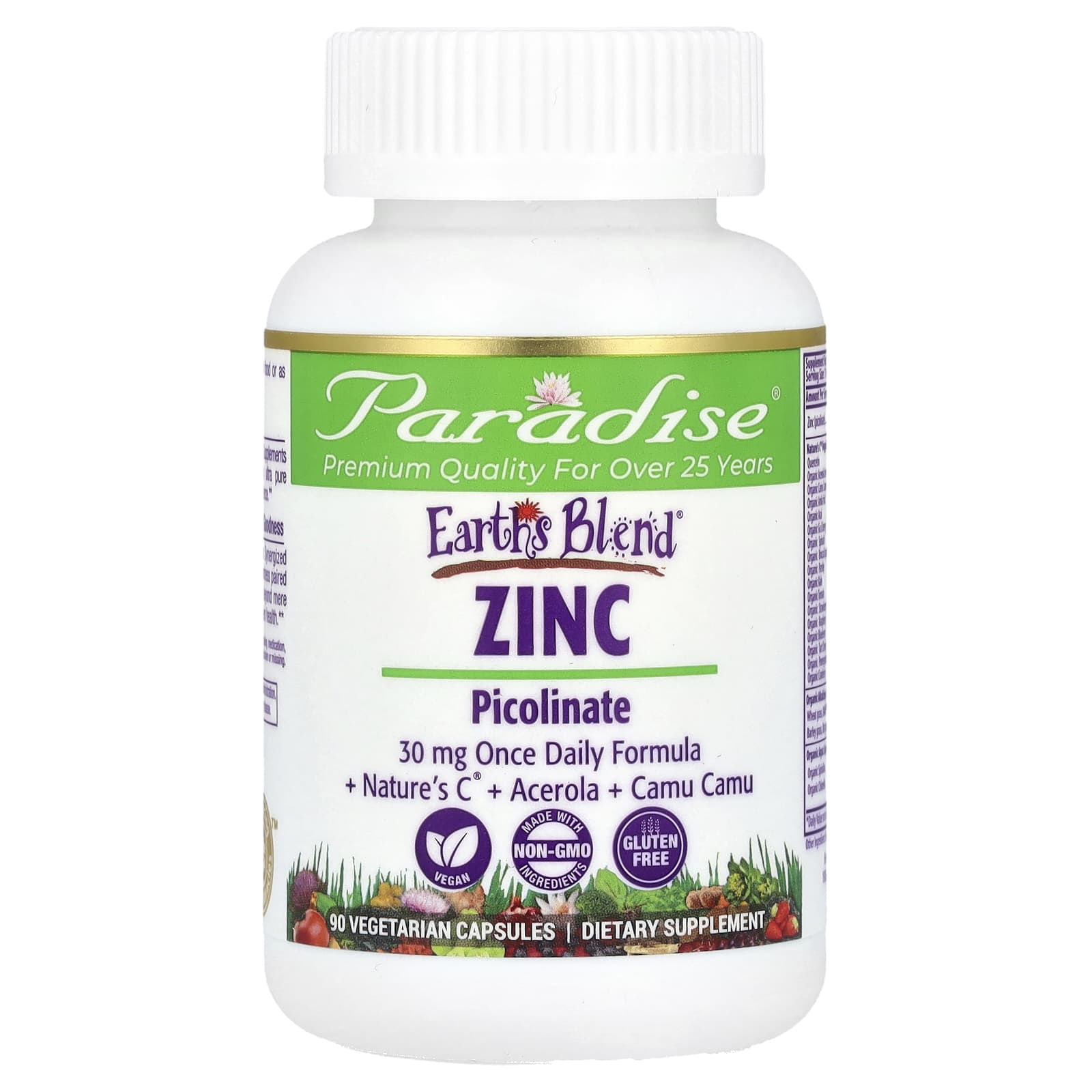 Paradise Herbs, Earth's Blend, цинк, пиколинат, 90 вегетарианских капсул