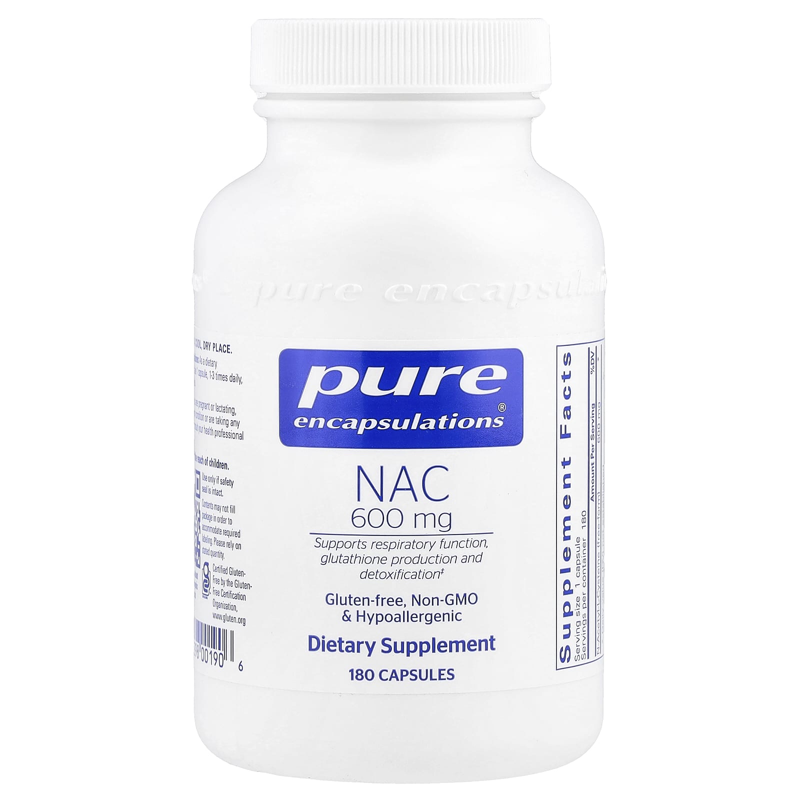 Pure Encapsulations, NAC, 600 мг, 180 капсул