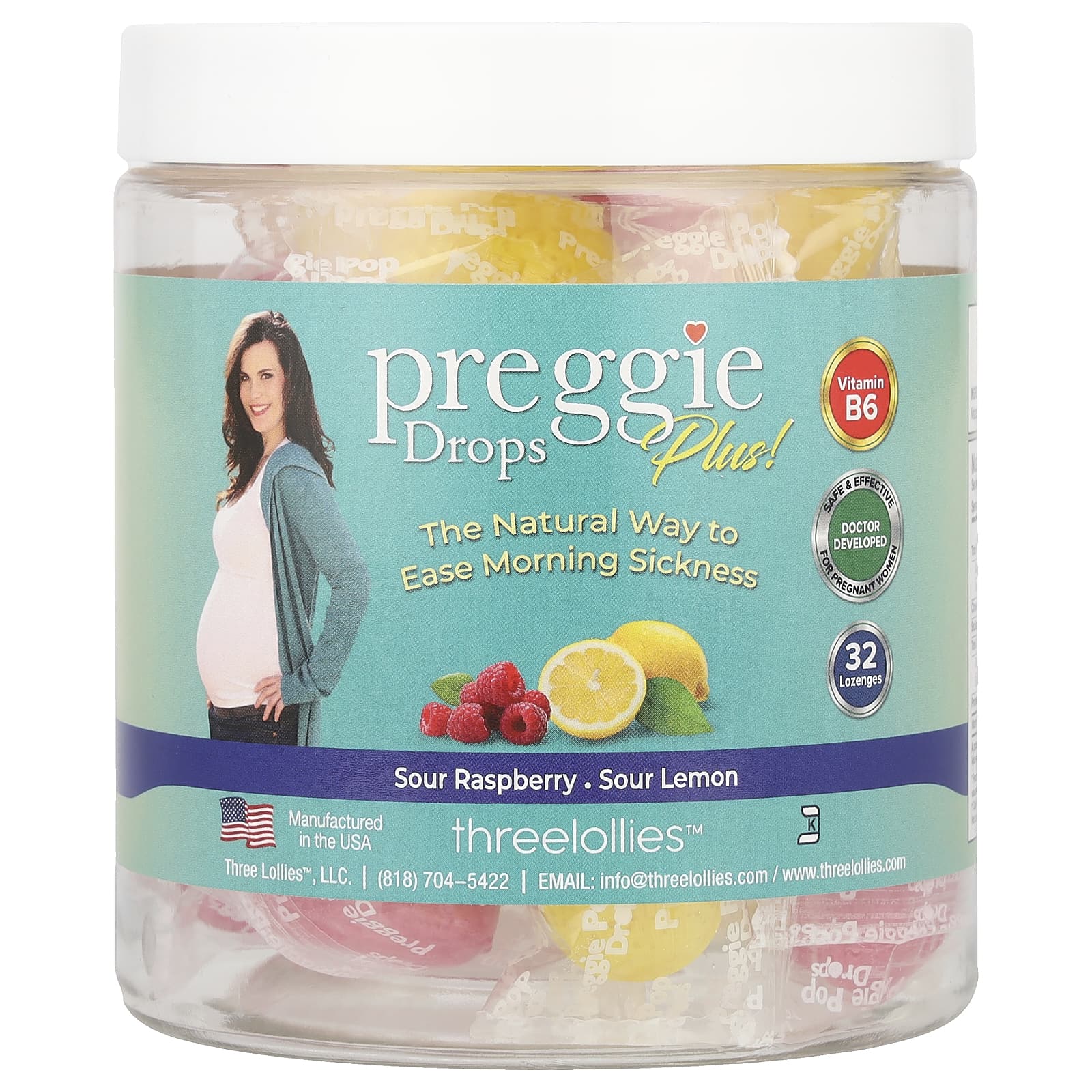 Preggie, Drops Plus !, кислая малина, кислый лимон`` 32 пастилки