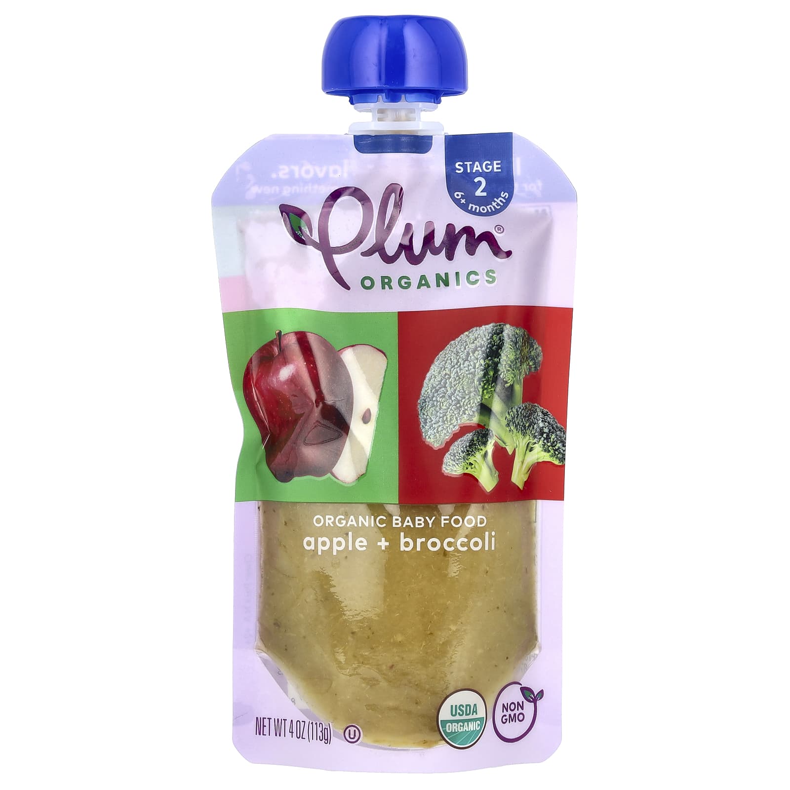Plum Organics, органическое детское питание, этап 2, яблоко и брокколи, 113 г (4 унции)