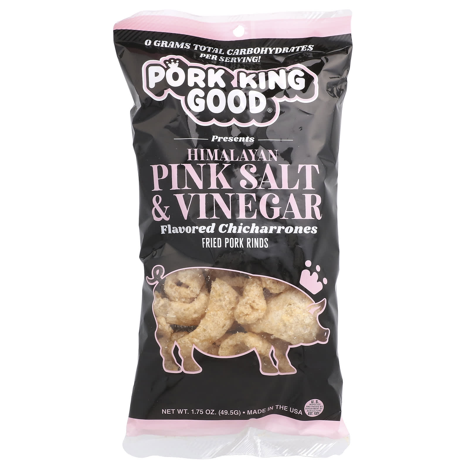 Pork King Good, Ароматизированный Chicharrones, розовая гималайская соль и уксус, 1,75 унции (49,5 г)