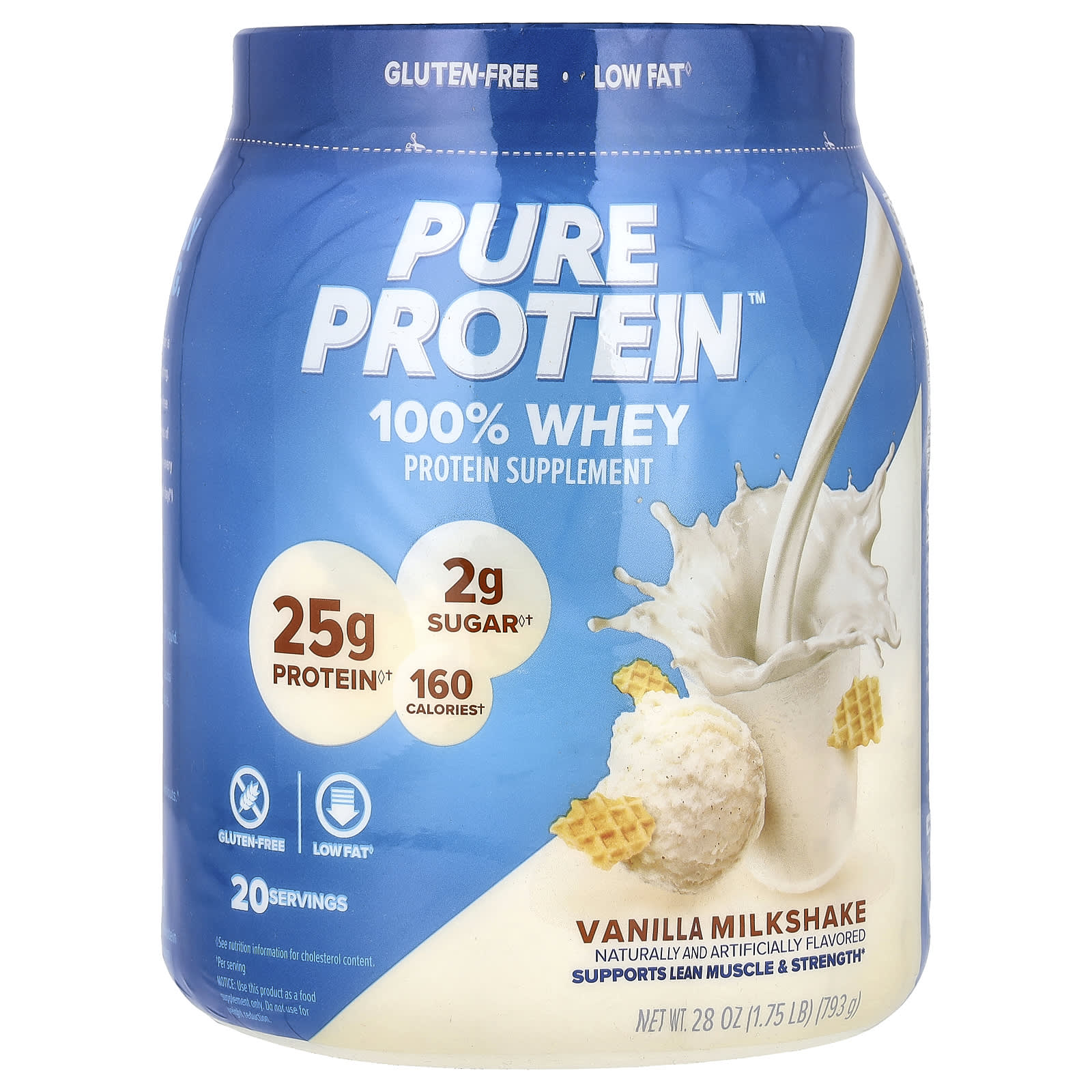 Pure Protein 100 сывороточный протеин со вкусом ванильного молочного коктейля 793 г 175 фунта 6290₽