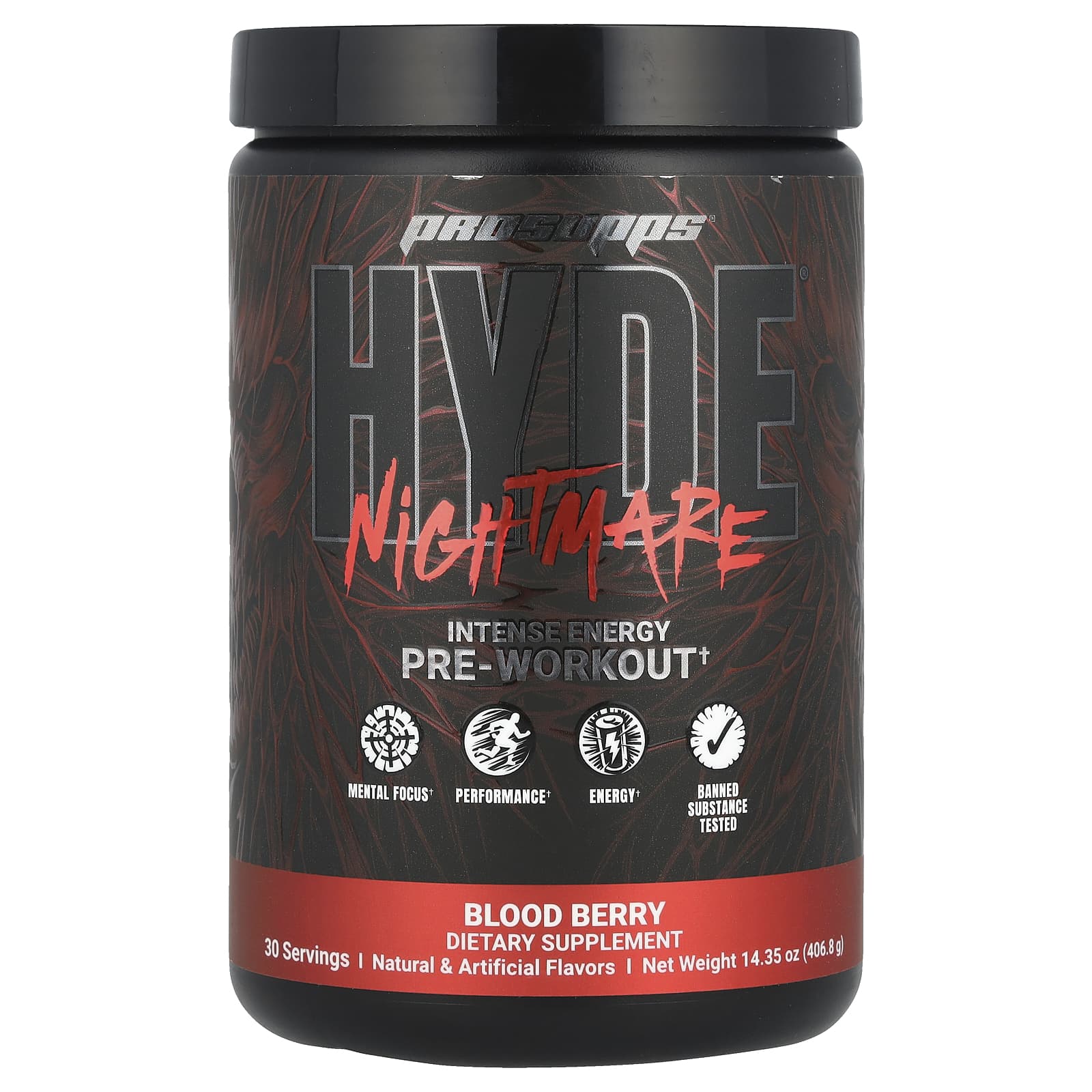 ProSupps, HYDE® Nightmare, интенсивная энергия перед тренировкой, кровавая ягода, 406,8 г (14,35 унции)