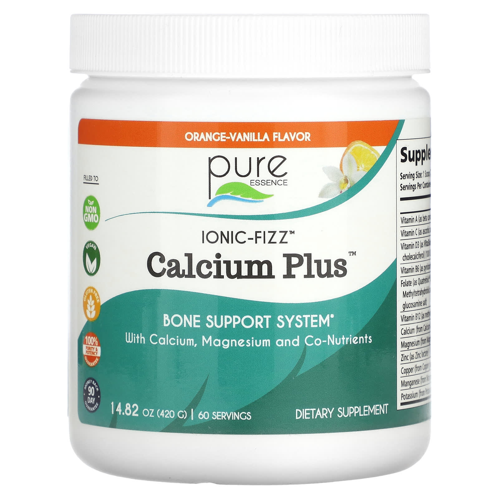 Pure Essence, Ionic-Fizz, Calcium Plus, апельсин и ваниль, 420 г (14,82 унции)