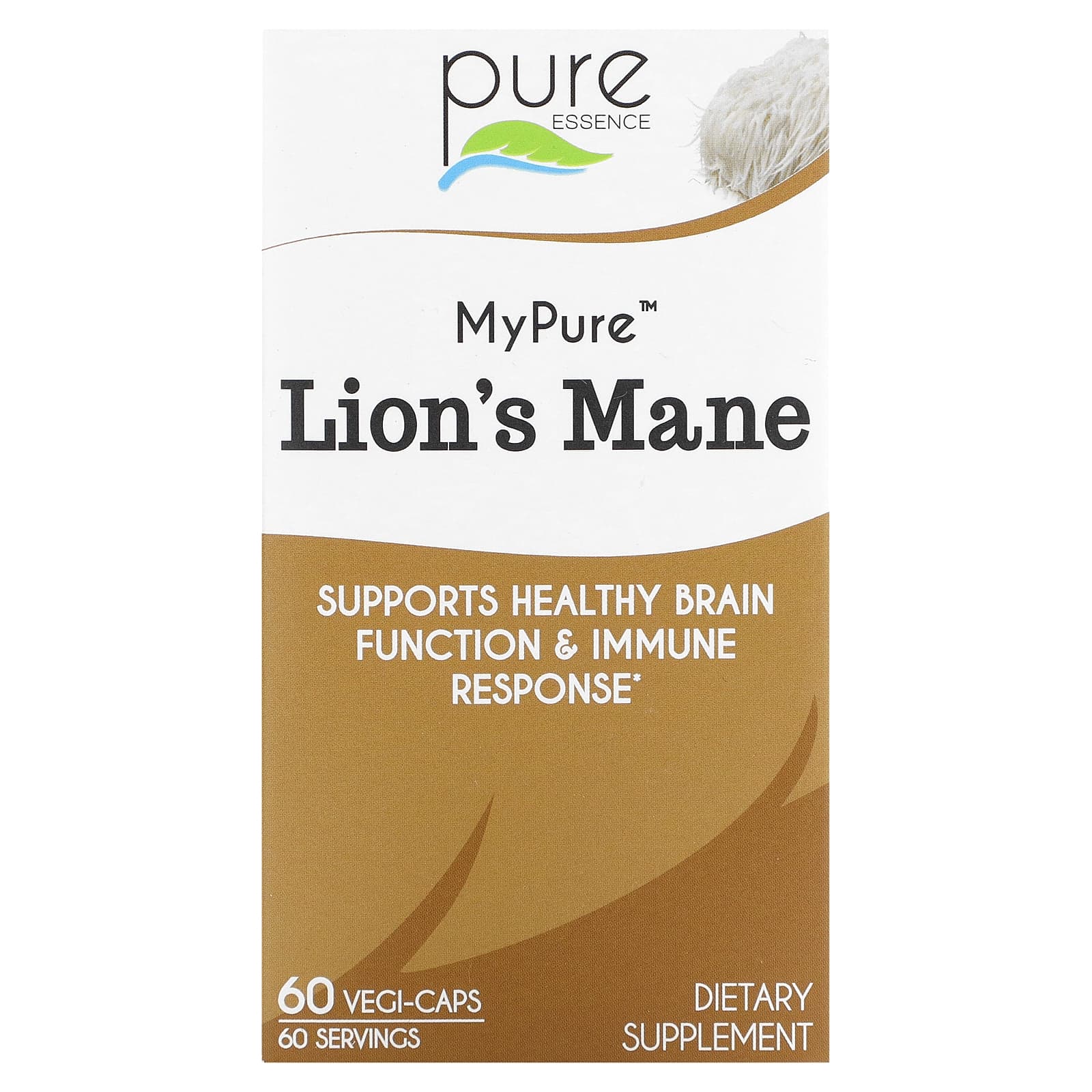 Pure Essence, MyPure ™, Lion's Mane 2X, двойная сила действия, 60 растительных капсул