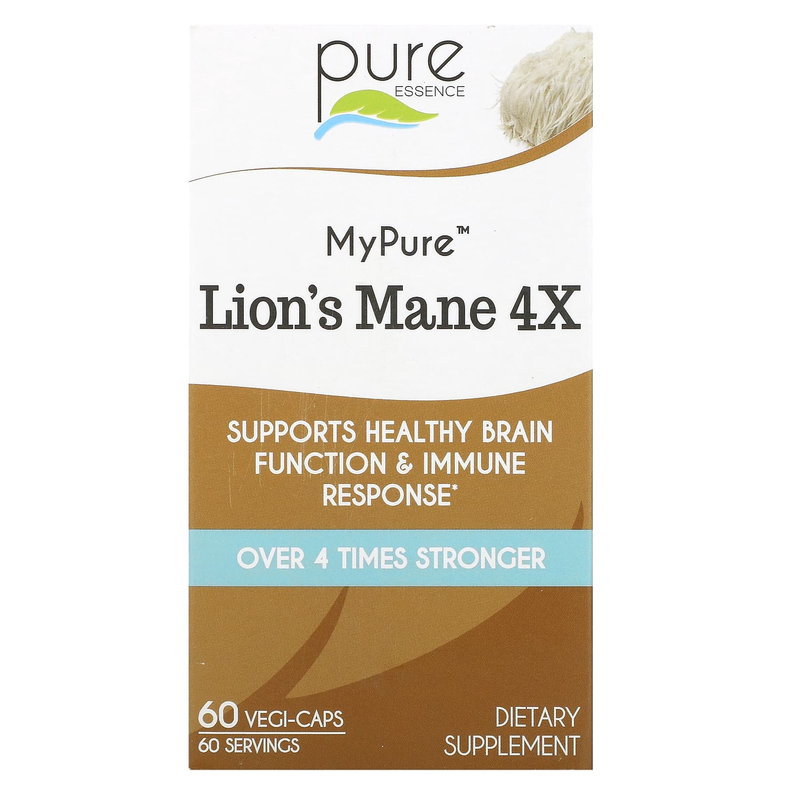 Pure Essence, MyPure ™, Lion's Mane 4X, сверхсила, 60 растительных капсул