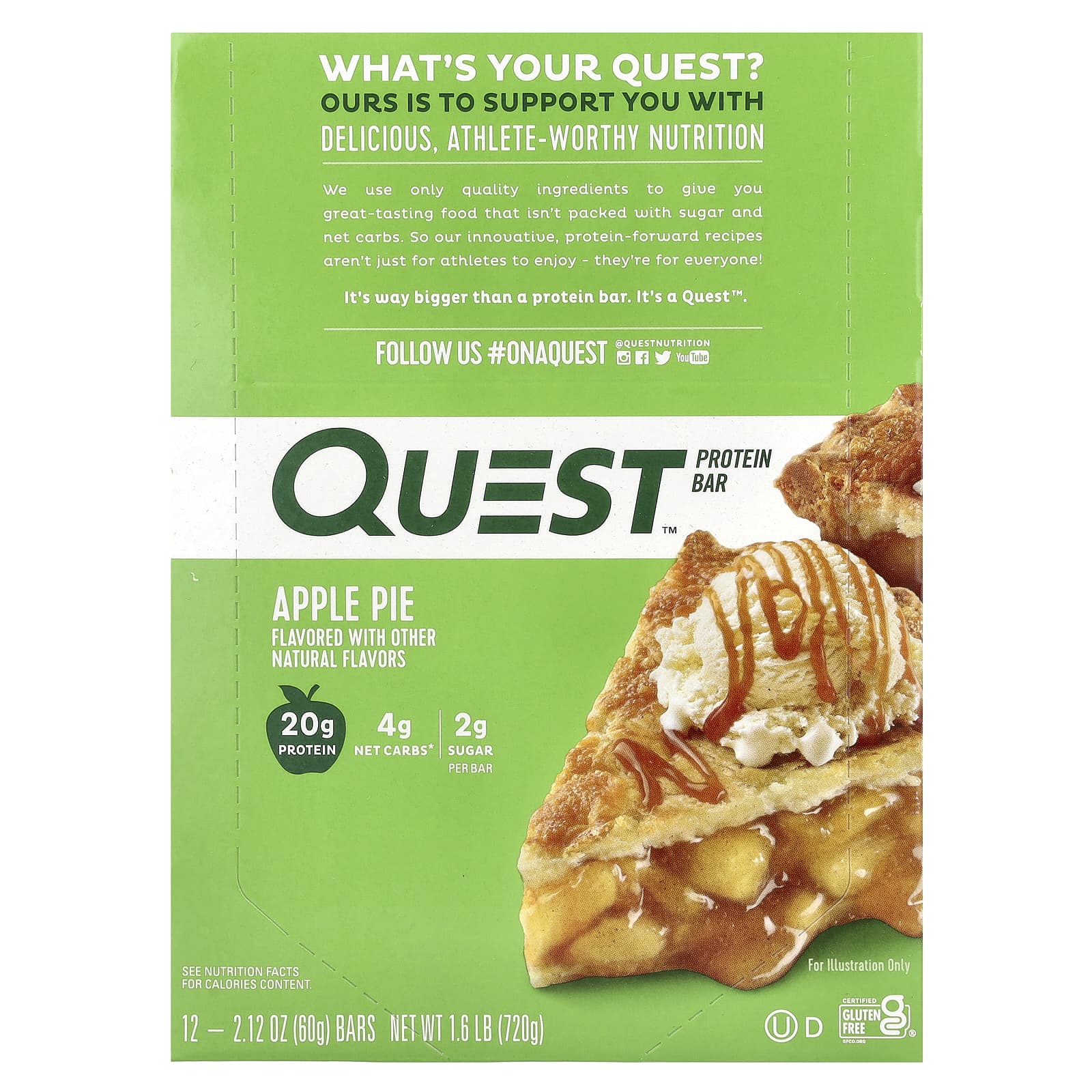 Quest Nutrition, Protein Bar, яблочный пирог, 12 батончиков, 60 г (2,12 унции) каждый