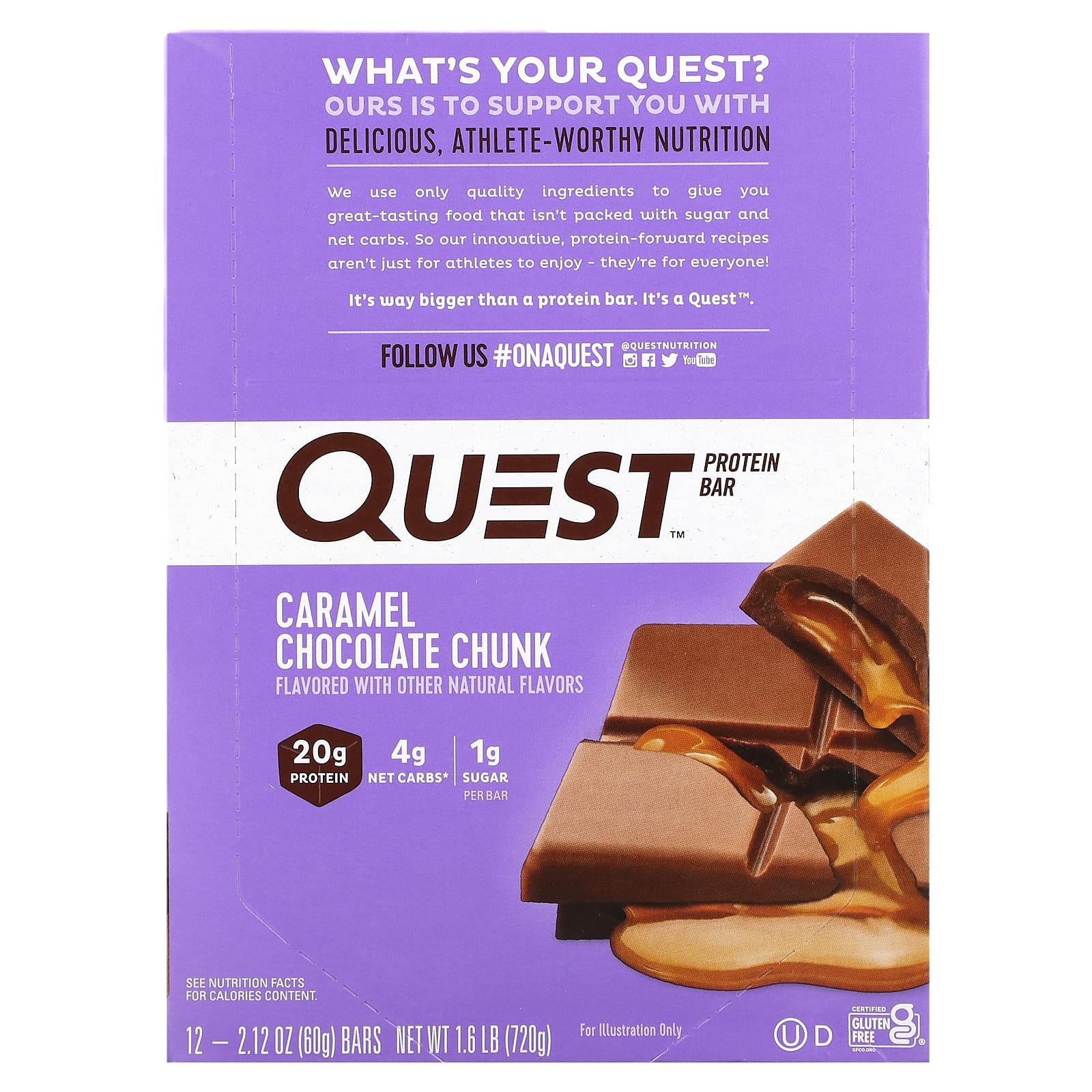 Quest Nutrition протеиновый батончик с кусочками карамели и шоколада 12 батончиков 60 г 212 унции каждый 6090₽