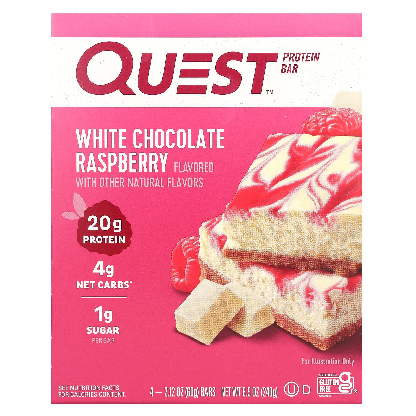 Quest Nutrition протеиновый батончик белый шоколад и малина 4 шт по 60 г 212 унции 2190₽