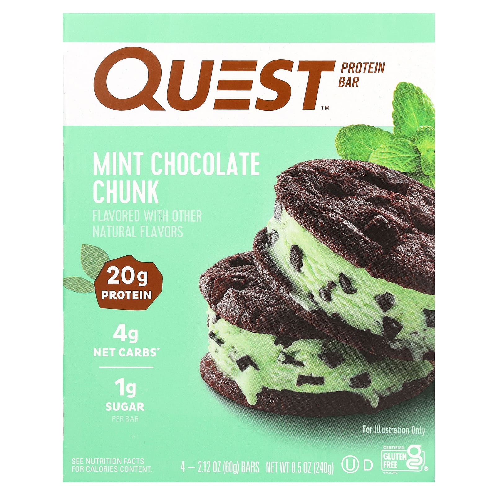 Quest Nutrition протеиновый батончик мята и шоколадная крошка 4 шт по 60 г 212 унции 2190₽