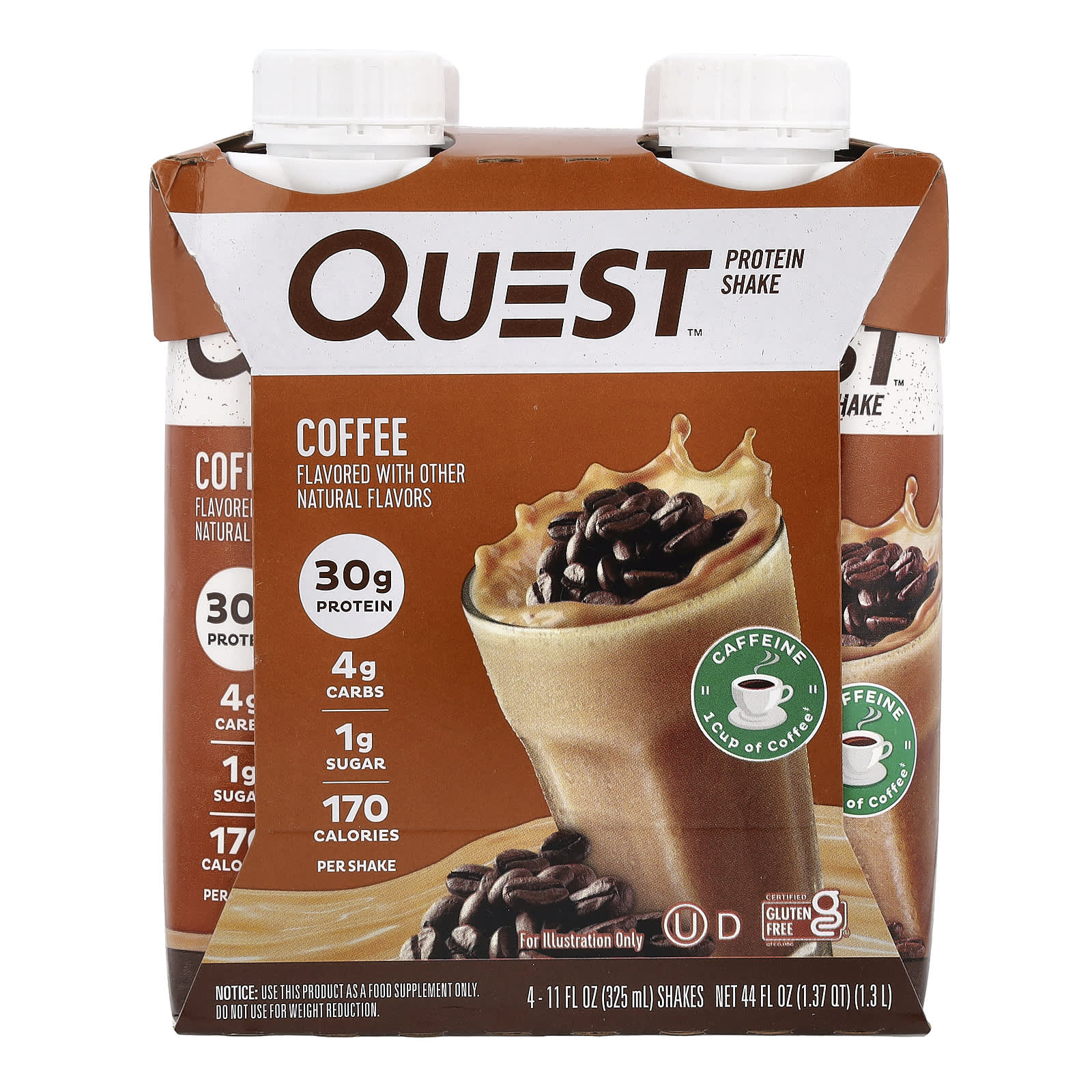 Quest Nutrition, Протеиновый коктейль, кофе, 4 коктейля, 325 мл (11 жидк. Унций)