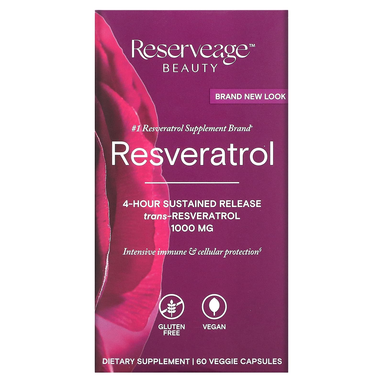 Reserveage Beauty, ресвератрол, транс-ресвератрол, 1000 мг, 60 растительных капсул (500 мг в 1 капсуле)