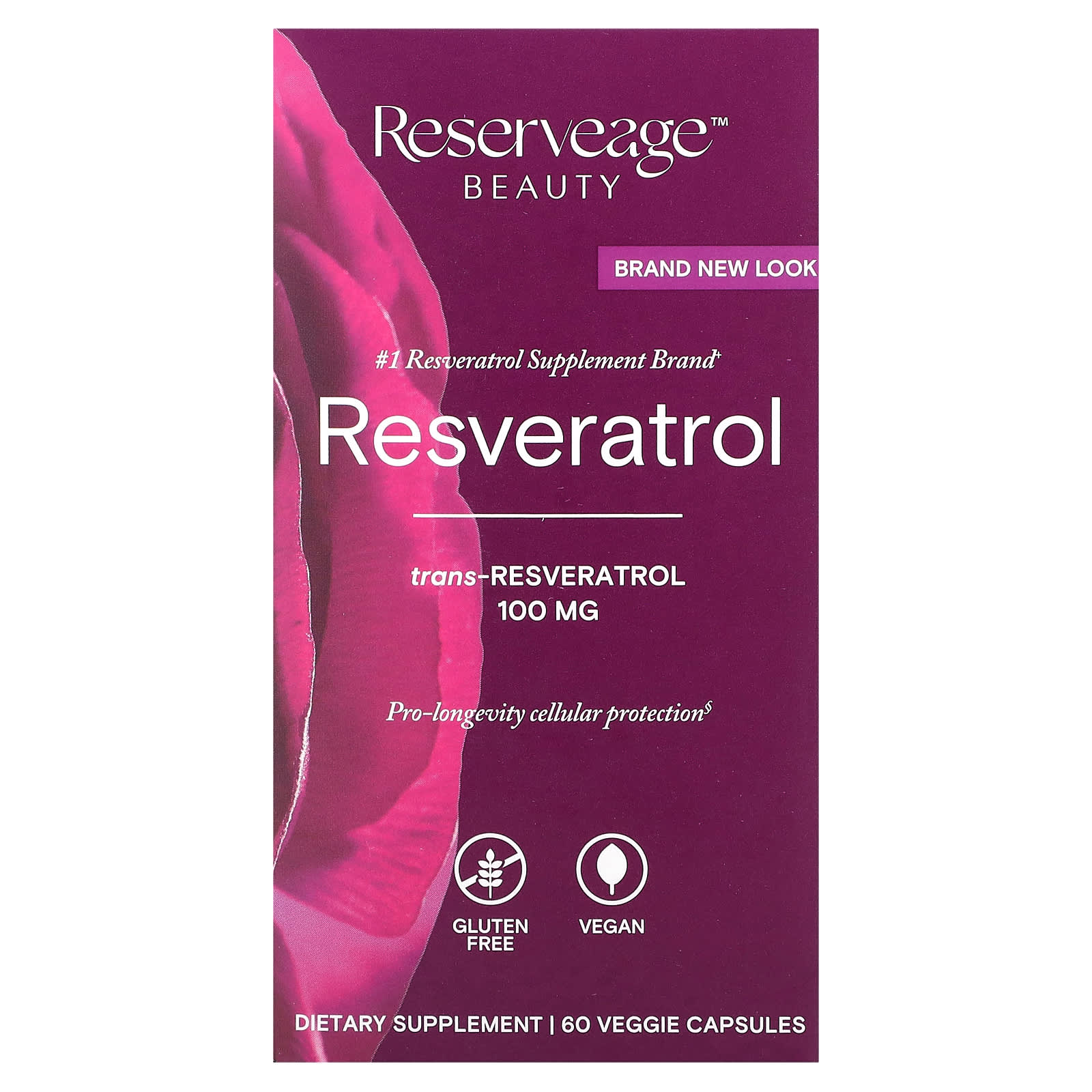 Reserveage Beauty Ресвератрол 100 мг 60 растительных капсул 4590₽