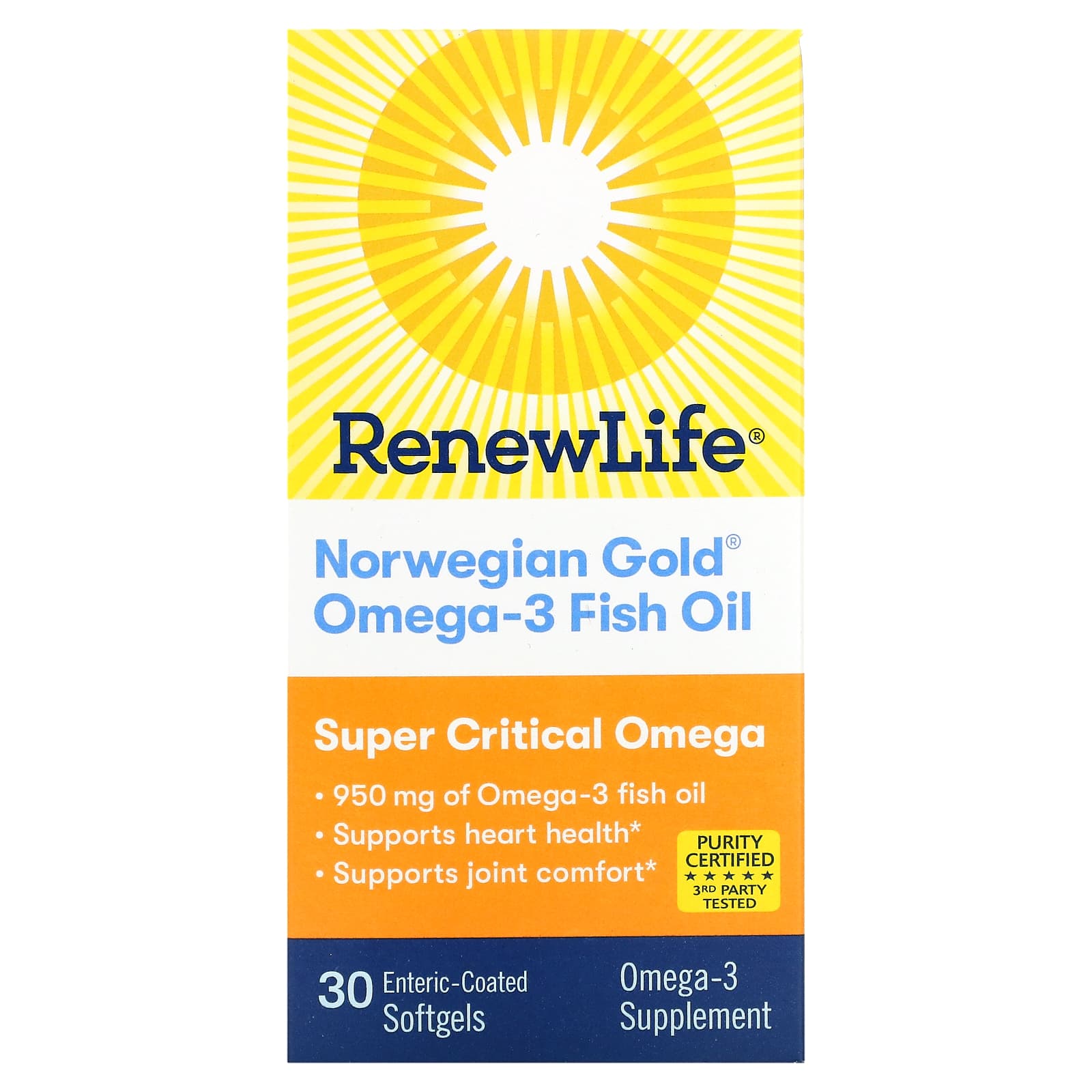 Renew Life Рыбий жир с омега-3 Norwegian Gold 1045 мг 30 мягких таблеток с кишечнорастворимой оболочкой 5790₽