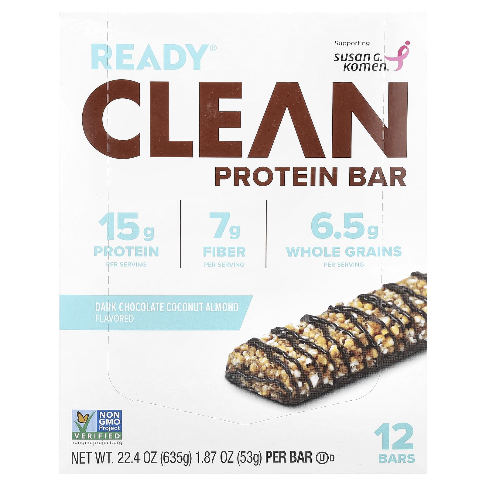 Ready, Clean Protein Bar, темный шоколад, кокос и миндаль, 12 батончиков, 53 г (1,87 унции)