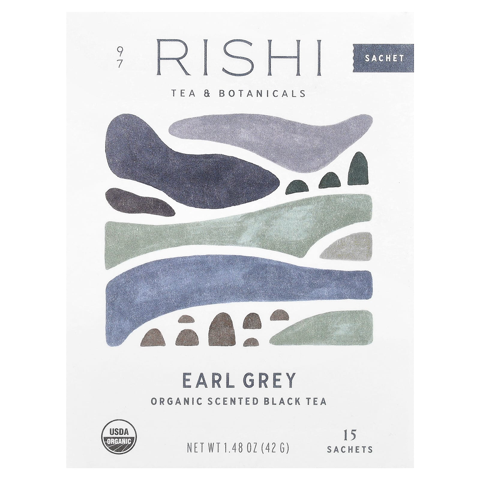 Rishi Tea, «Earl Grey», органический ароматизированный черный чай, 15 пакетиков, 45 г (1,58 унции)