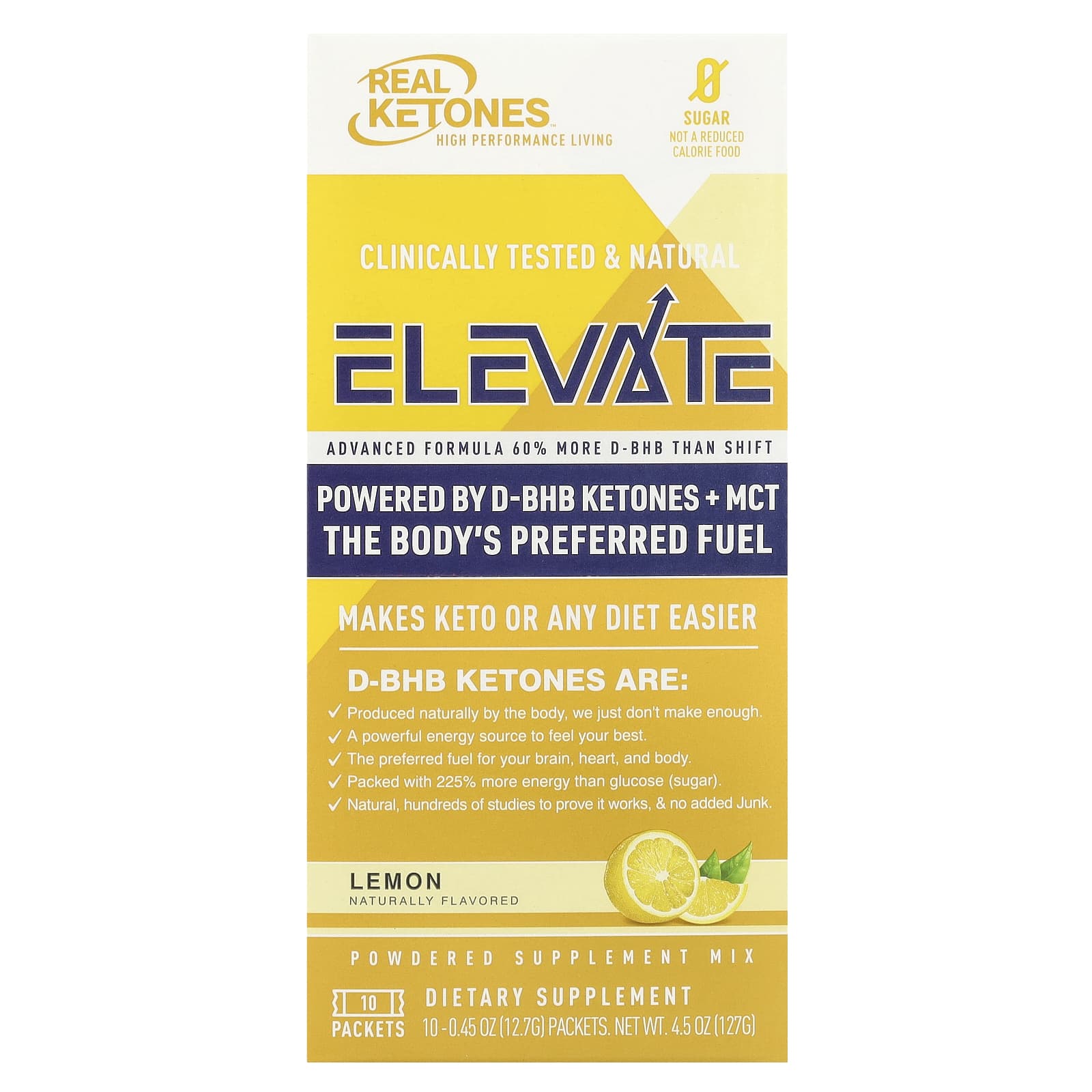 Real Ketones, Elevate, лимон, 10 пакетиков по 12,7 г (0,45 унции)