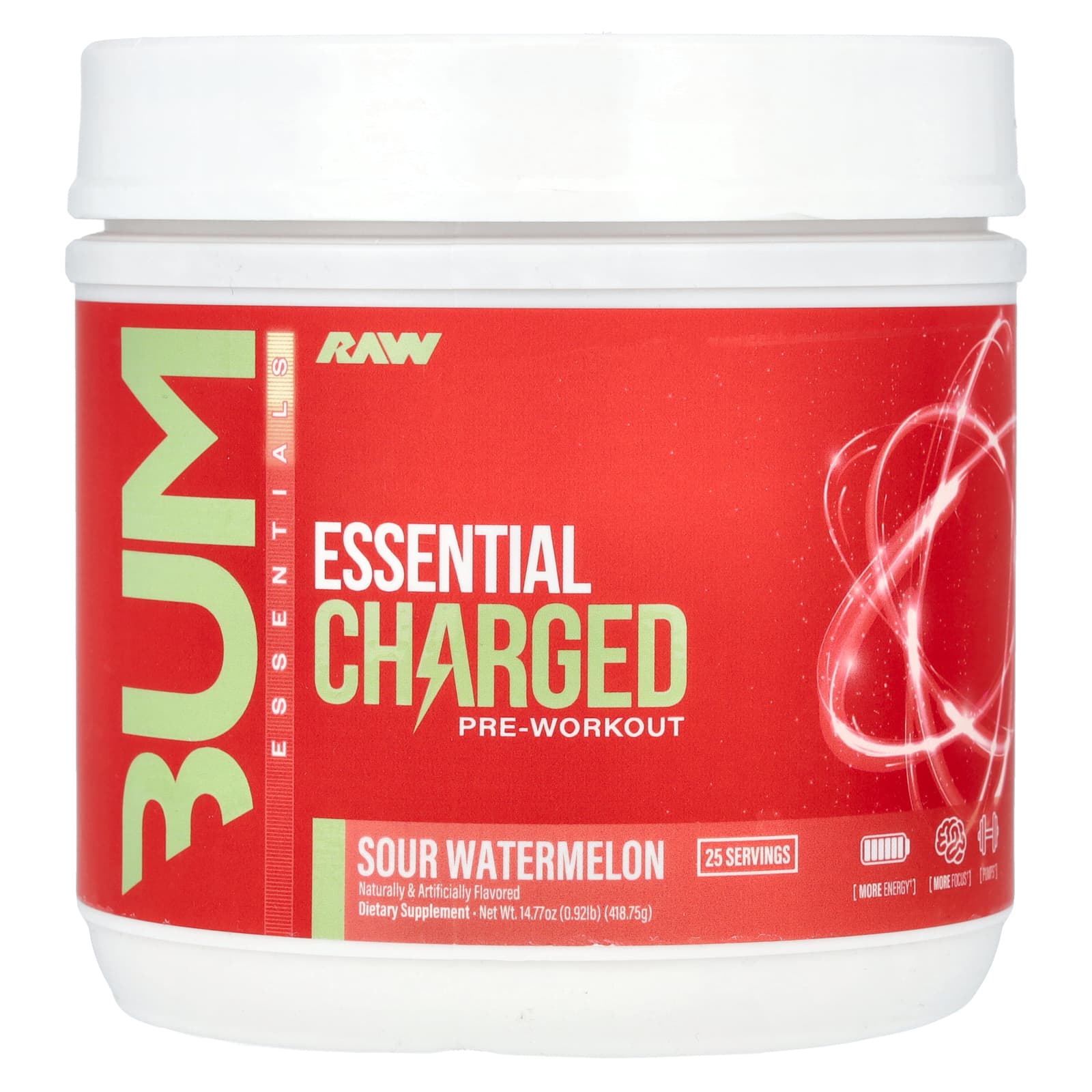 Raw Nutrition Bum Essentials Essential Charged перед тренировкой кислый арбуз 41875 г 092 фунта 6290₽