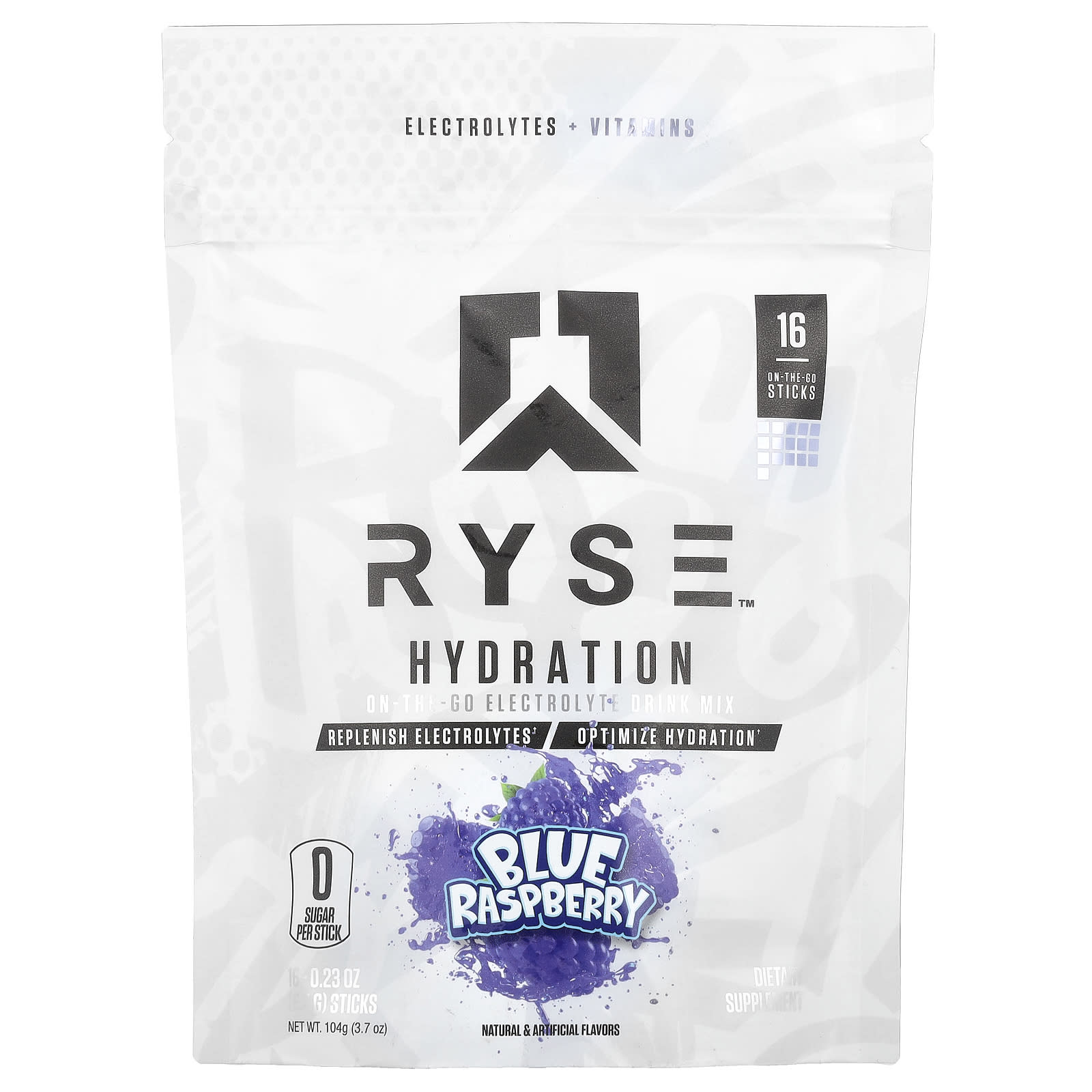 RYSE, Hydration, электролитная смесь для приготовления на вынос, голубая малина, 16 стиков по 6,5 г (0,23 унции)