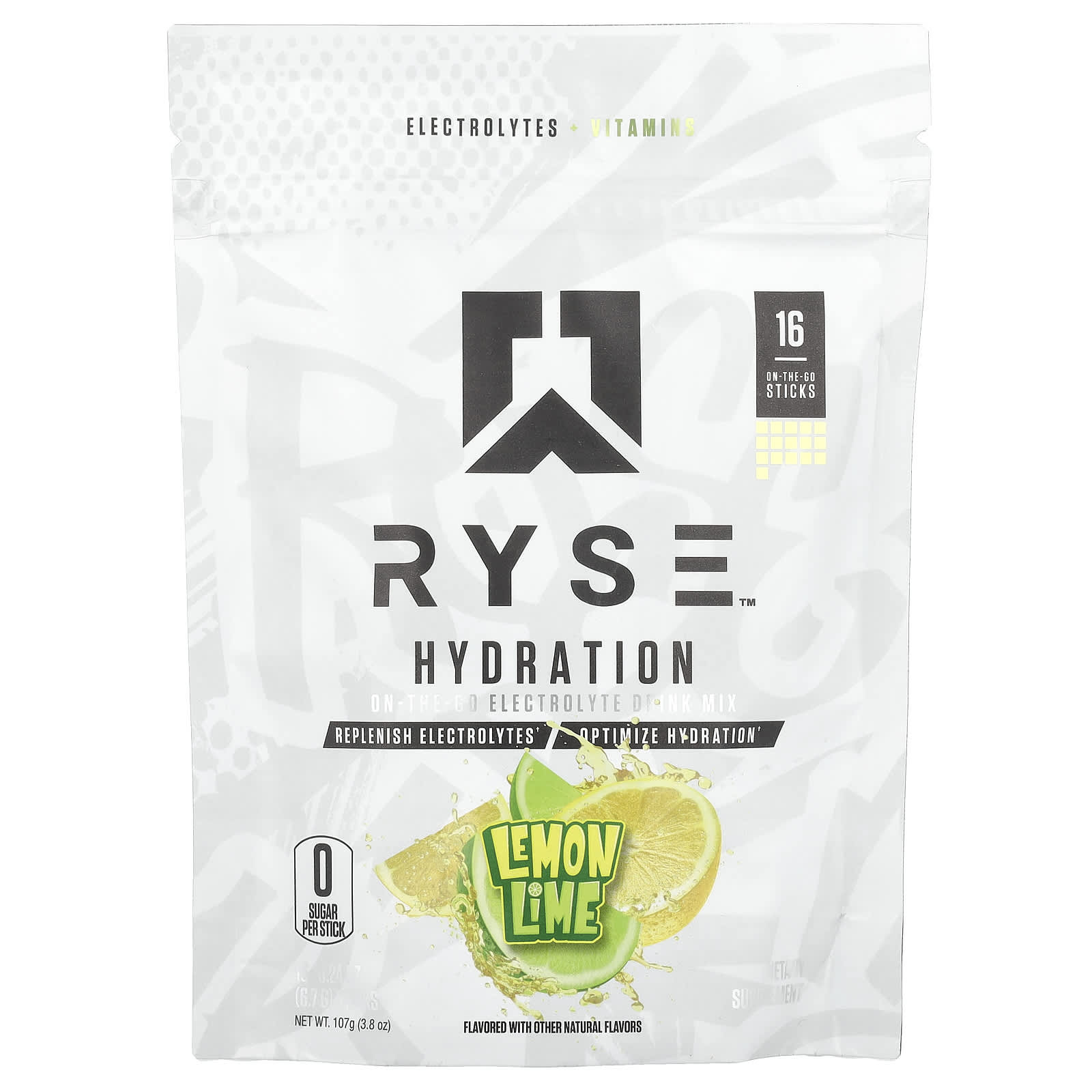 RYSE, Hydration, электролитная смесь для приготовления на вынос, лимон и лайм, 16 стиков по 6,7 г (0,24 унции)