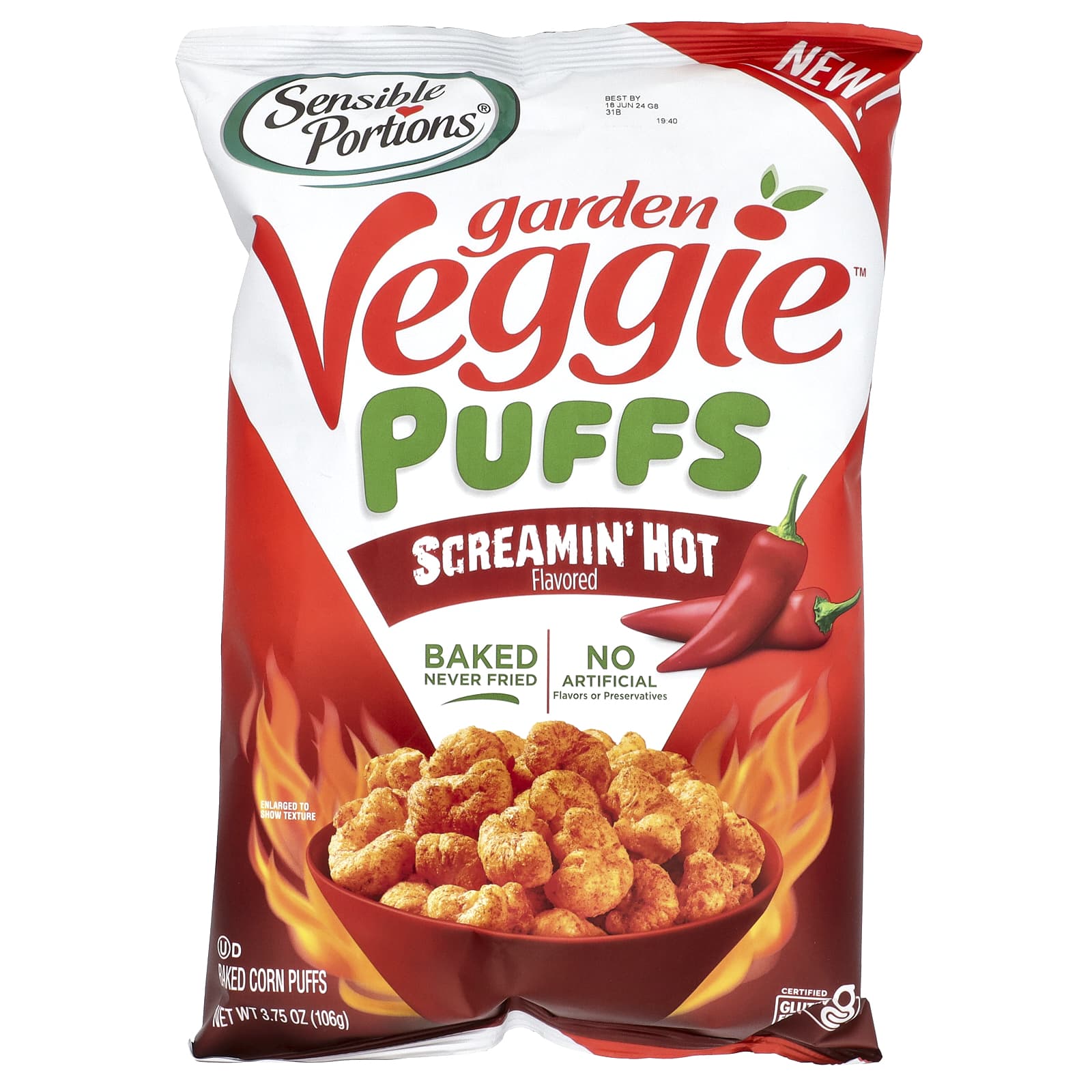 Sensible Portions, Garden Veggie Puffs, Screamin 'Hot, 106 г (3,75 унции)