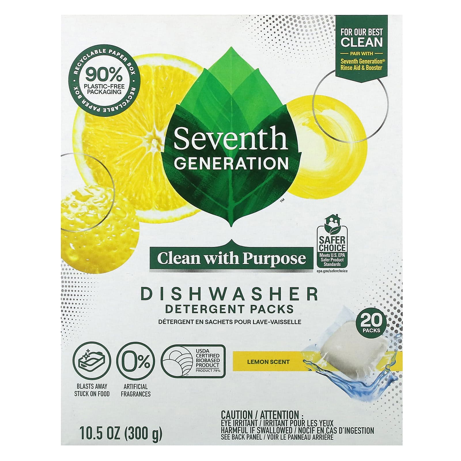 Seventh Generation Dishwasher Detergent Packs Lemon Scent 20 Packs 105 oz 300 g 1990₽