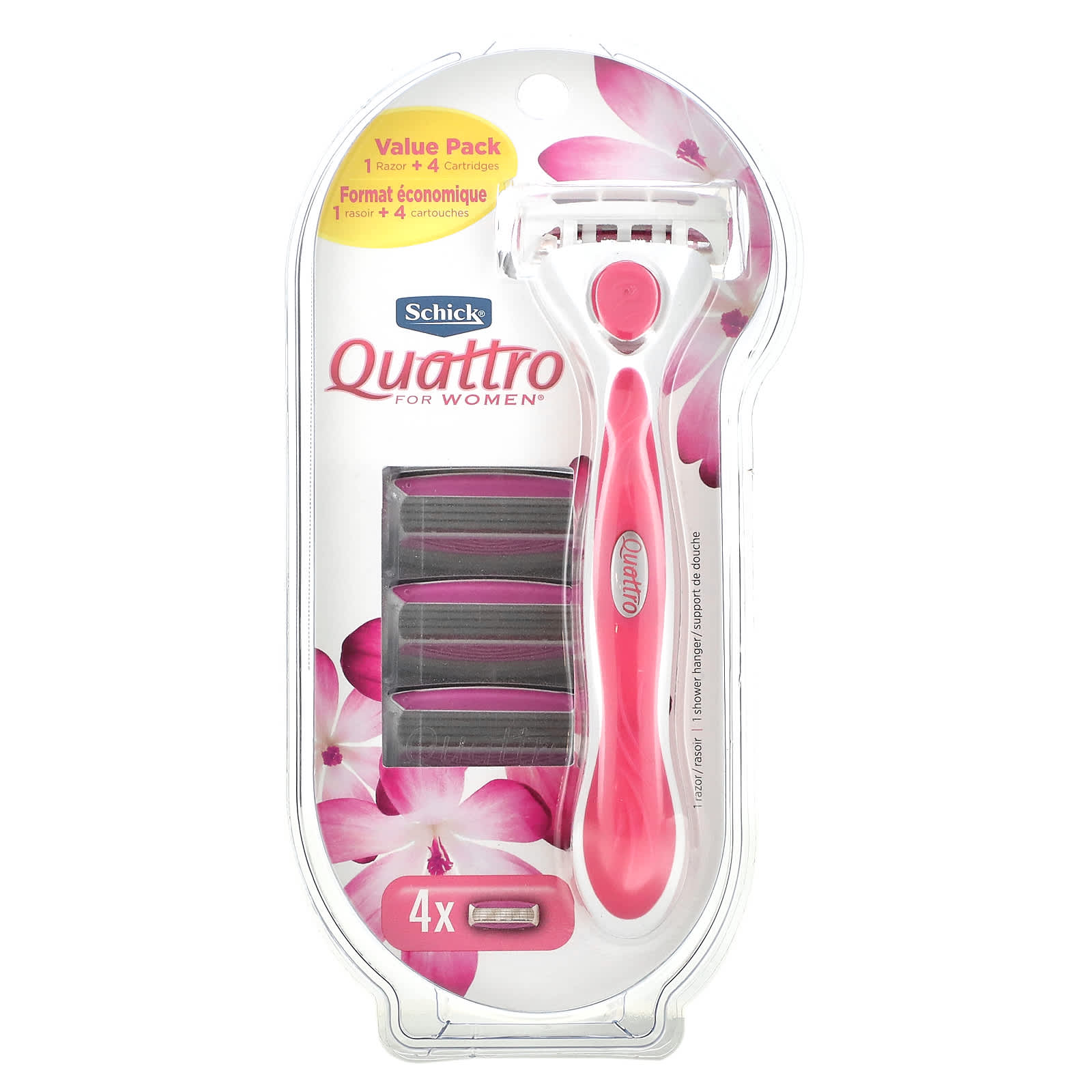 Schick, Quattro For Women, 1 бритва, 4 кассеты