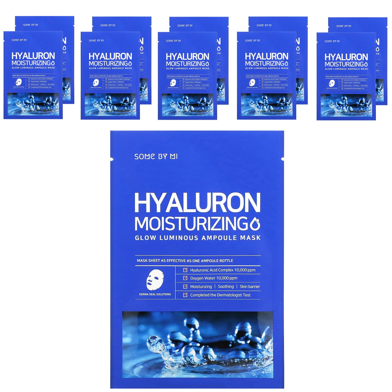 SOME BY MI, Hyaluron Moisturizing, увлажняющая тканевая маска с гиалуроновой кислотой для сияния кожи, 10 шт. по 25 г