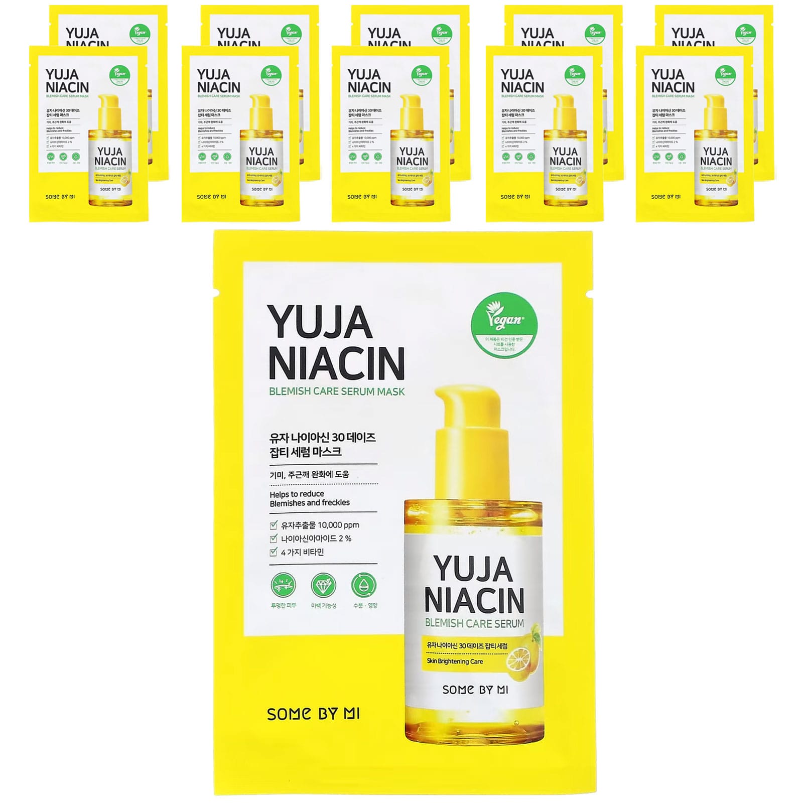 SOME BY MI, Yuja Niacin, Blemish Care Serum Mask, 10 Sheets, 0.88 oz (25 g) Each