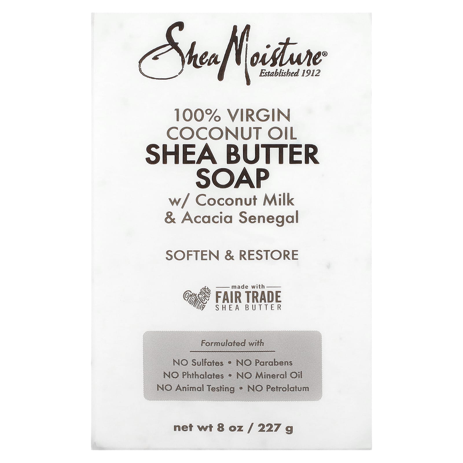 SheaMoisture, мыло из 100% кокосового масла первого отжима и масла ши, 230 г (8 унций)