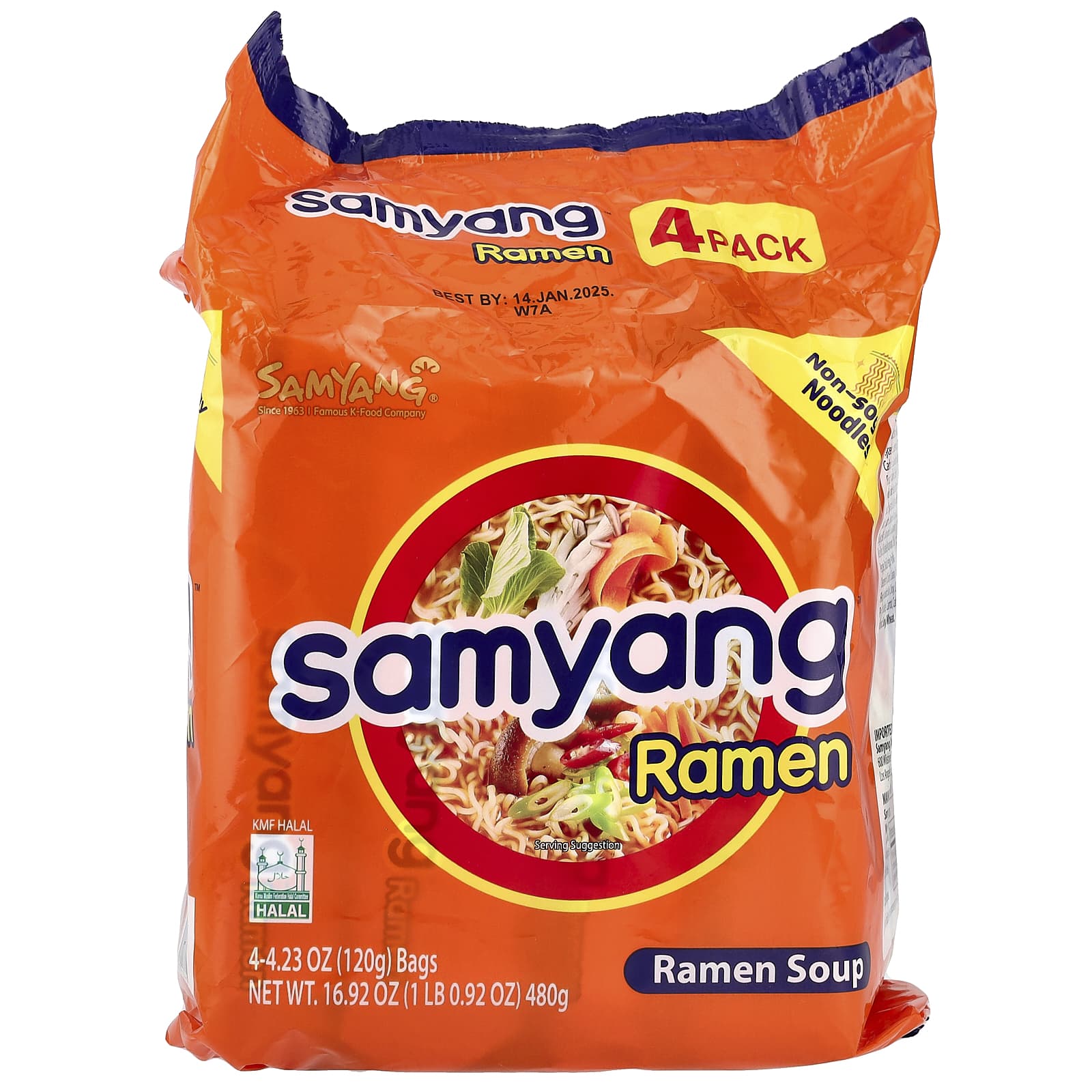 Samyang, Суп рамен, 4 упаковки по 120 г (4,23 унции)