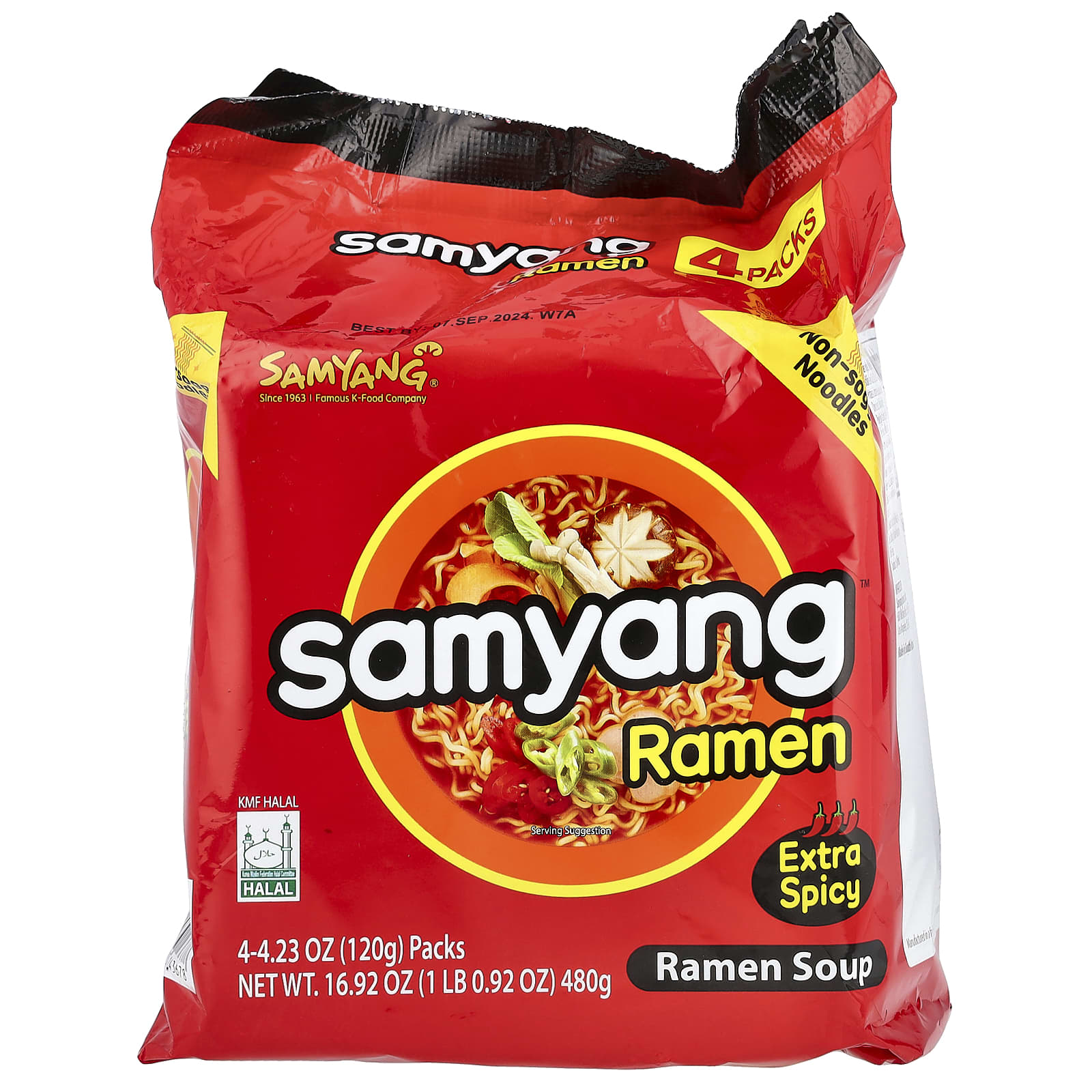 Samyang, Суп рамен, особый острый вкус, 4 упаковки по 120 г (4,23 унции)