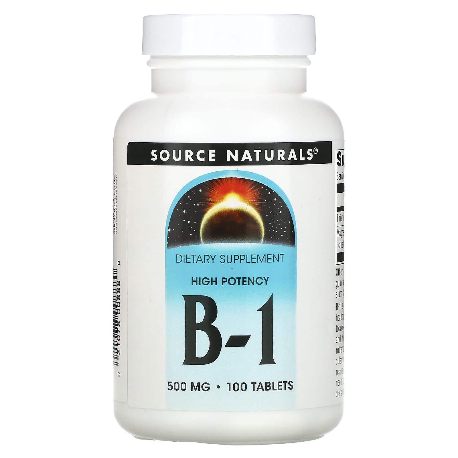 Source Naturals, B-1, высокая эффективность, 500 мг, 100 таблеток