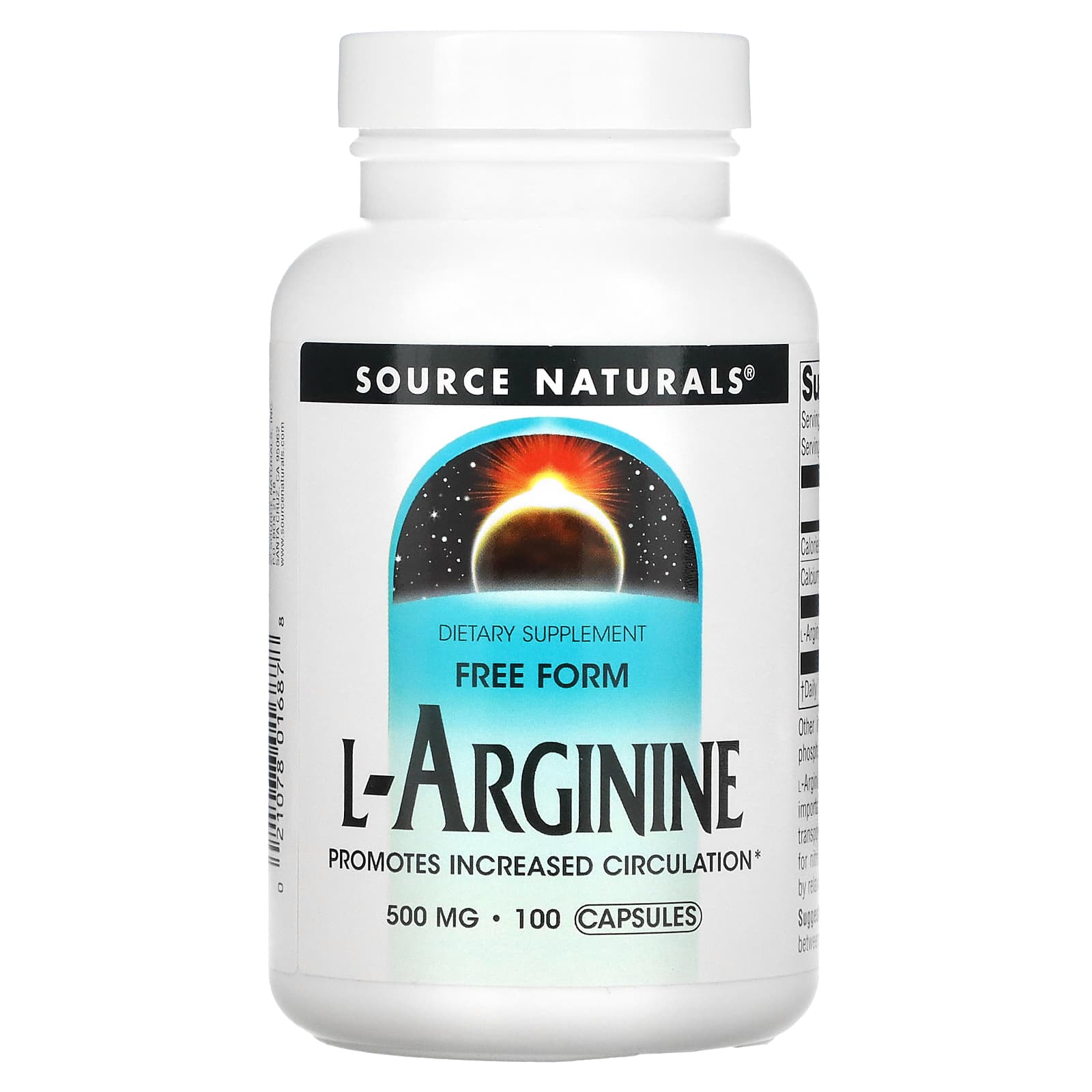 Source Naturals, L-аргинин, в свободной форме, 500 мг, 100 капсул