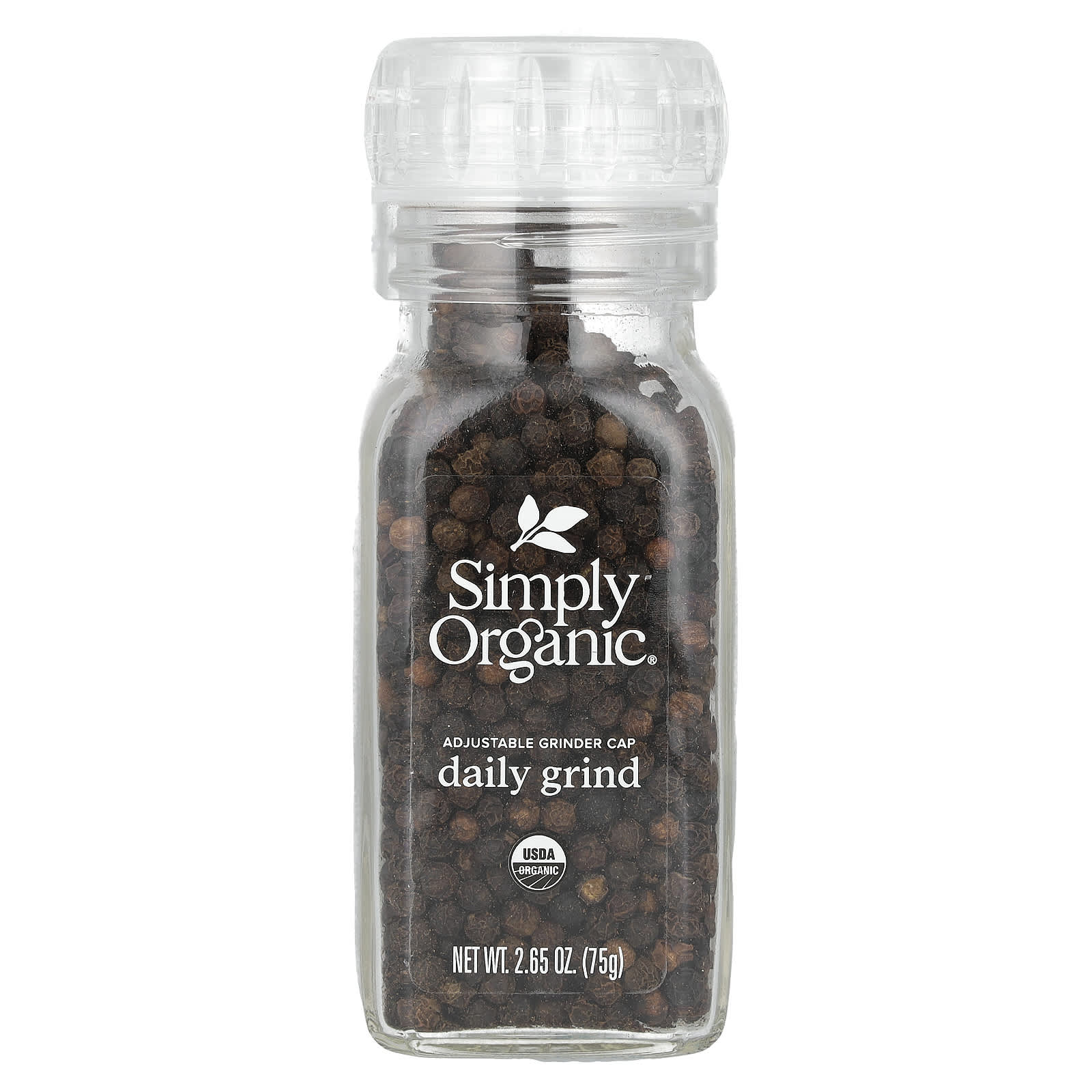 Simply Organic, Ручная мельница, чёрный перец-горошек, 2.65 унции (75 г)