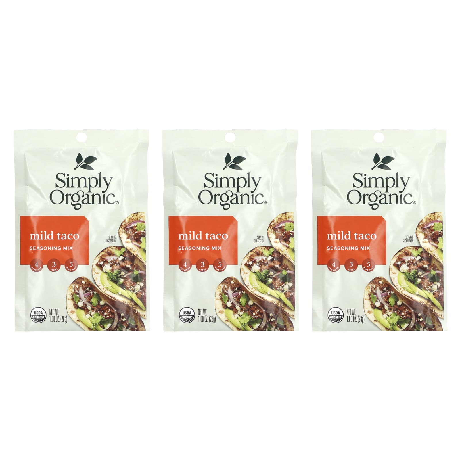 Simply Organic смесь приправ для тако 3 пакетика по 28 г 1 унции 1790₽