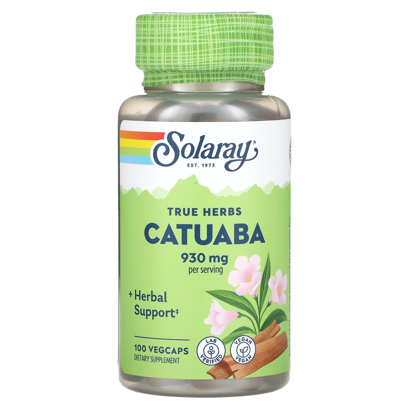 Solaray, True Herbs, катуаба, 930 мг, 100 растительных капсул (465 мг в 1 капсуле)