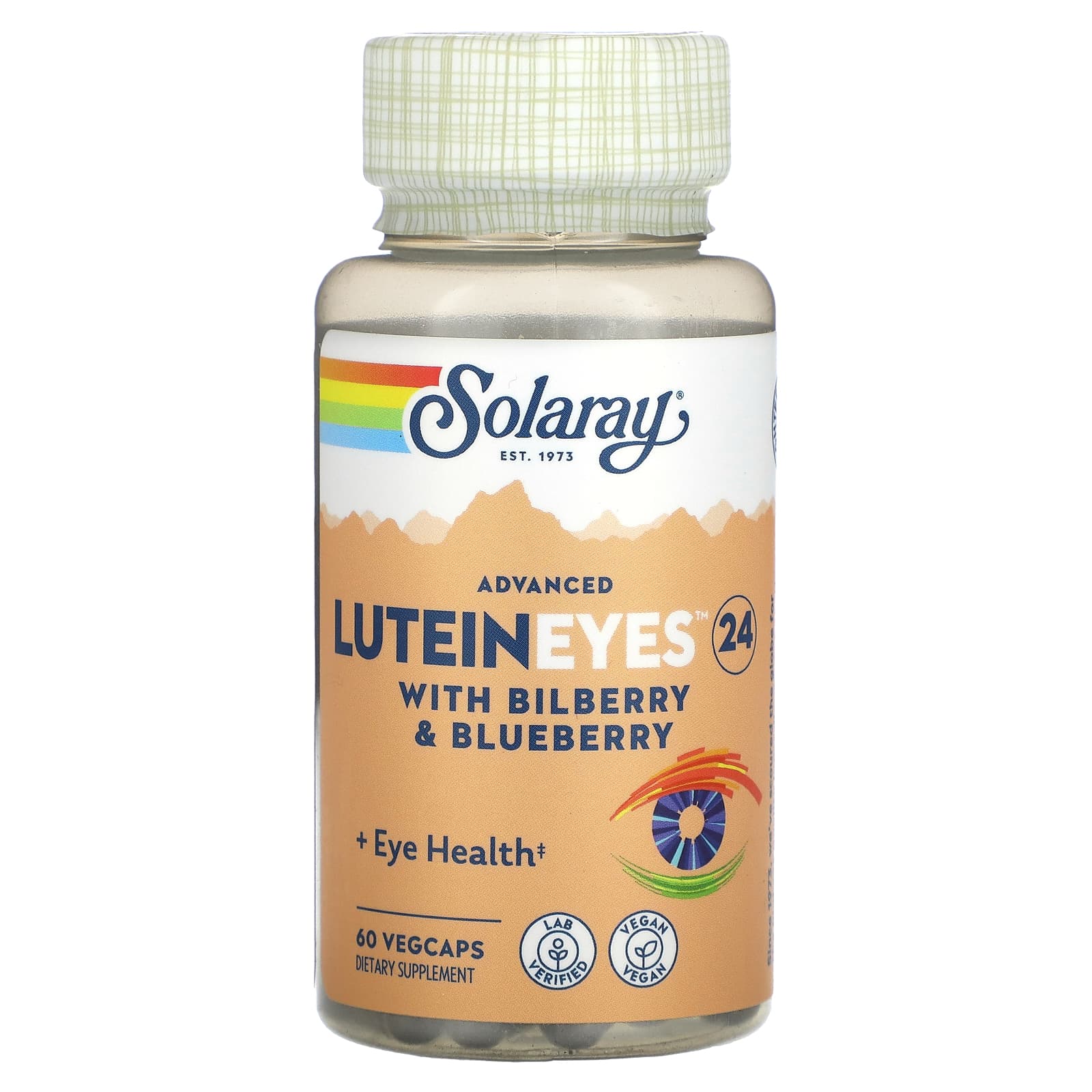 Solaray, Advanced Lutein Eyes 24, улучшенная формула с лютеином для здоровья глаз, с черникой и голубикой, 60 капсул VegCaps