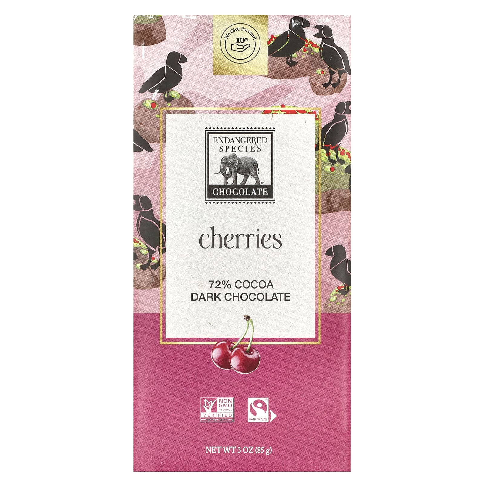 Endangered Species Chocolate Яркая вишня темный шоколад 72 какао 3 унции 85 г 1490₽
