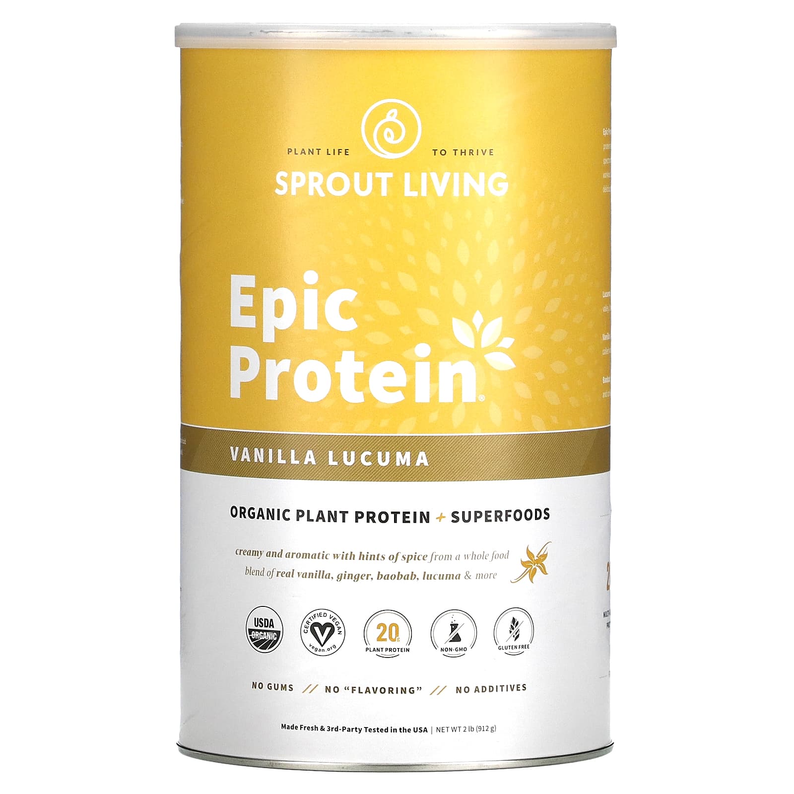 Sprout Living, Epic Protein, органический растительный протеин и суперфуды, ваниль и лукума, 910 г (2 фунта)