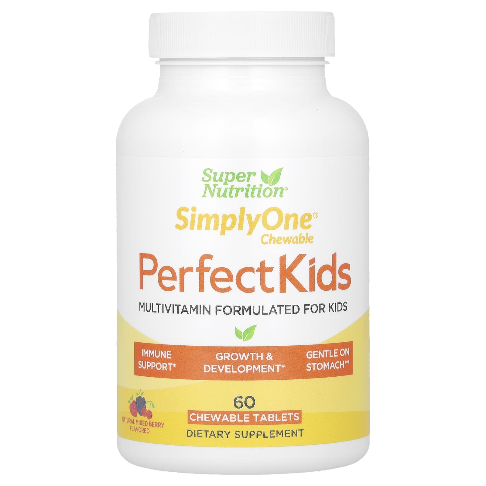 Super Nutrition, Perfect Kids, мультивитаминный комплекс для детей, ягодный вкус, 60 вегетарианских жевательных таблеток