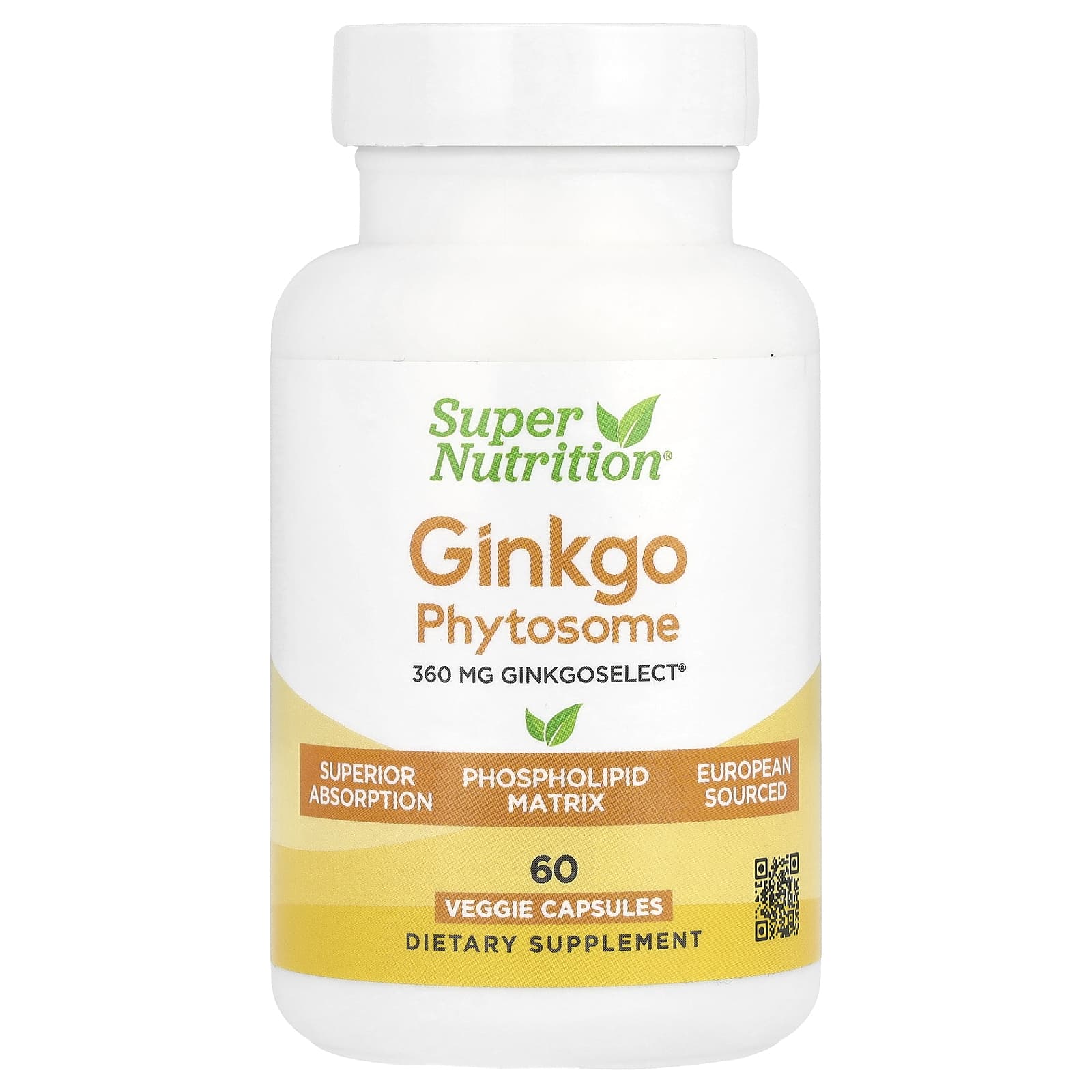 Super Nutrition, Ginkgo Phytosome, фитосомы гинкго, 360 мг, 60 растительных капсул