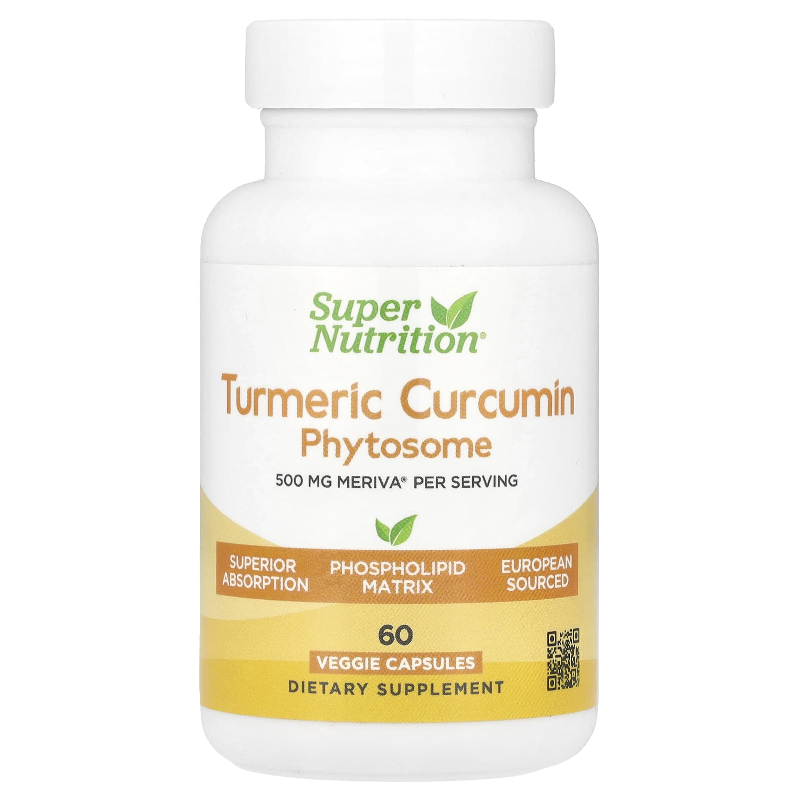 Super Nutrition, Turmeric Curcumin Phytosome Meriva®, фитосомы куркумина из куркумы, 500 мг, 60 растительных капсул